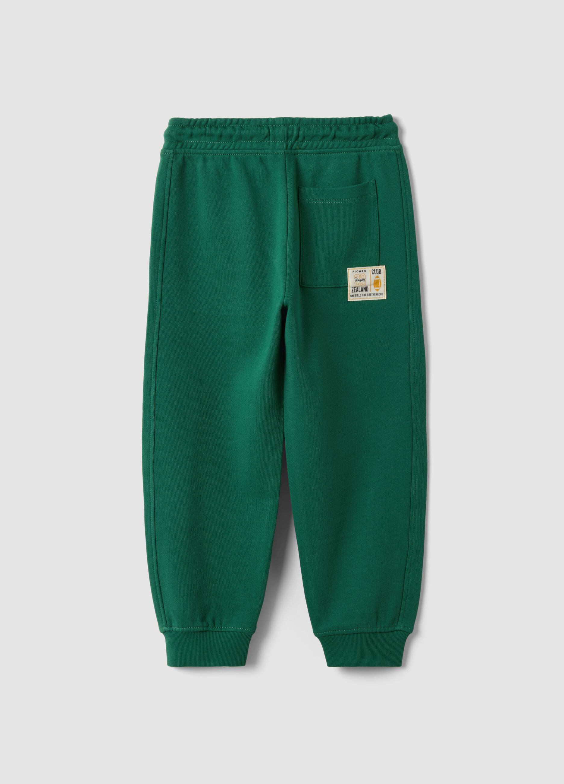 Green pure cotton jogger trousers with elasticated waist for boys
