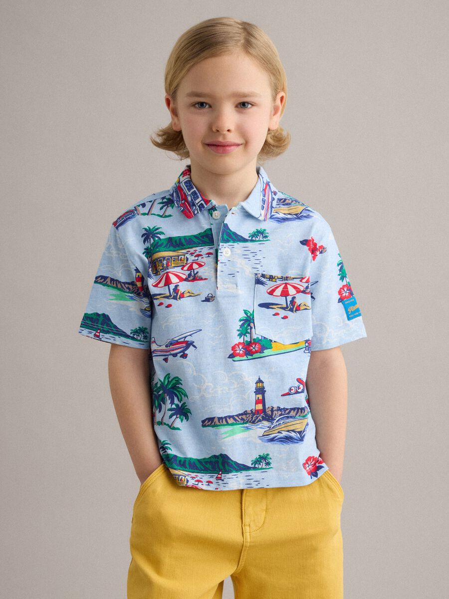 Multicolour pure cotton children's polo, regular fit with prints_0