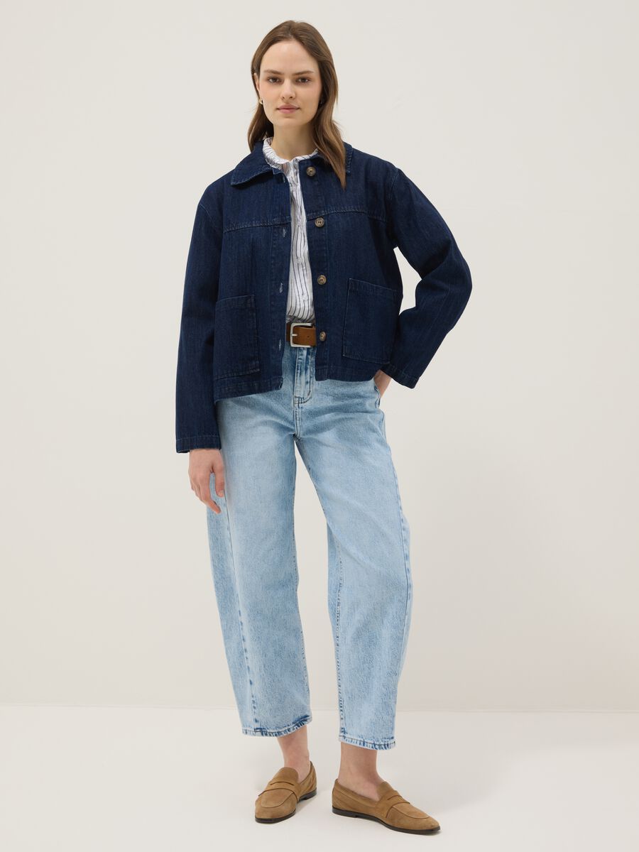 Blue regular fit pure cotton denim jacket with pockets_1