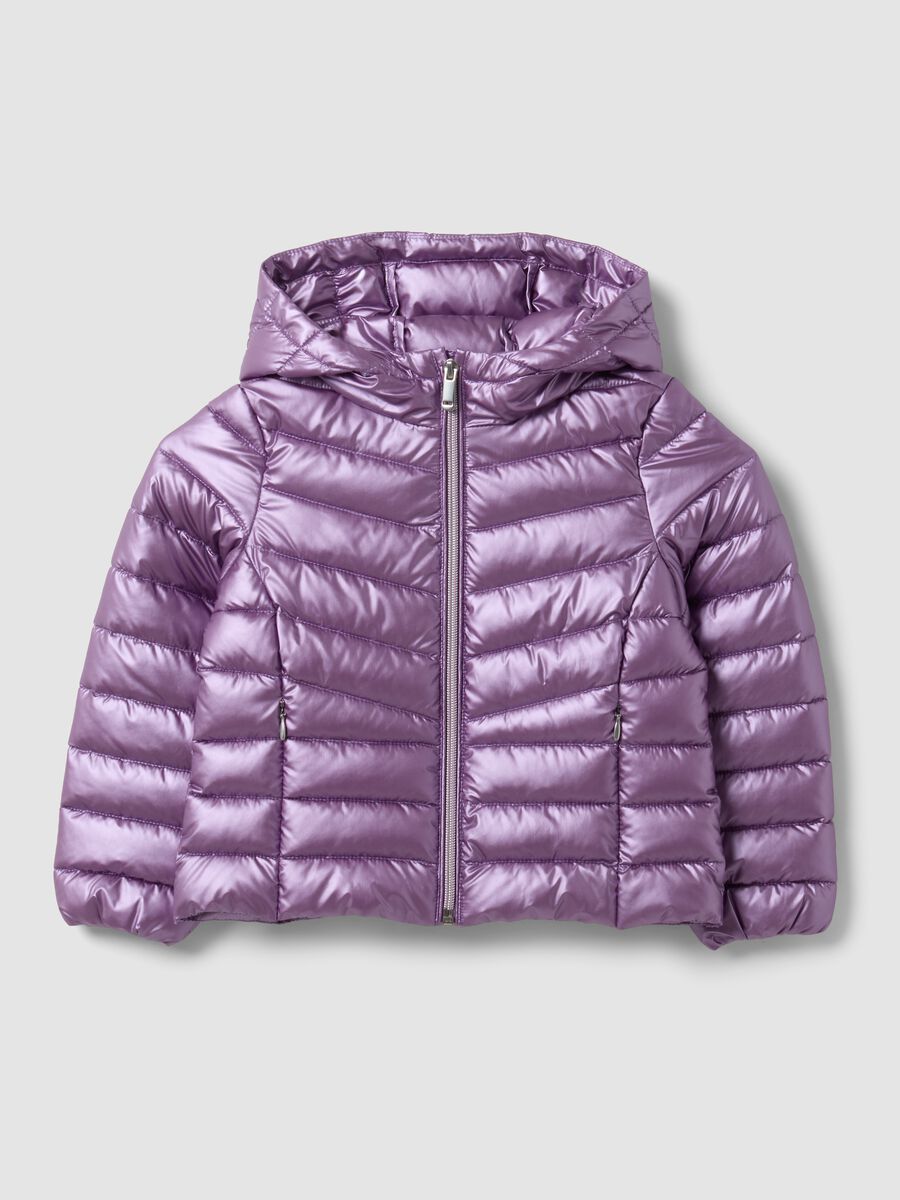 Purple Ultralight padded jacket with hood and zip for girls_0