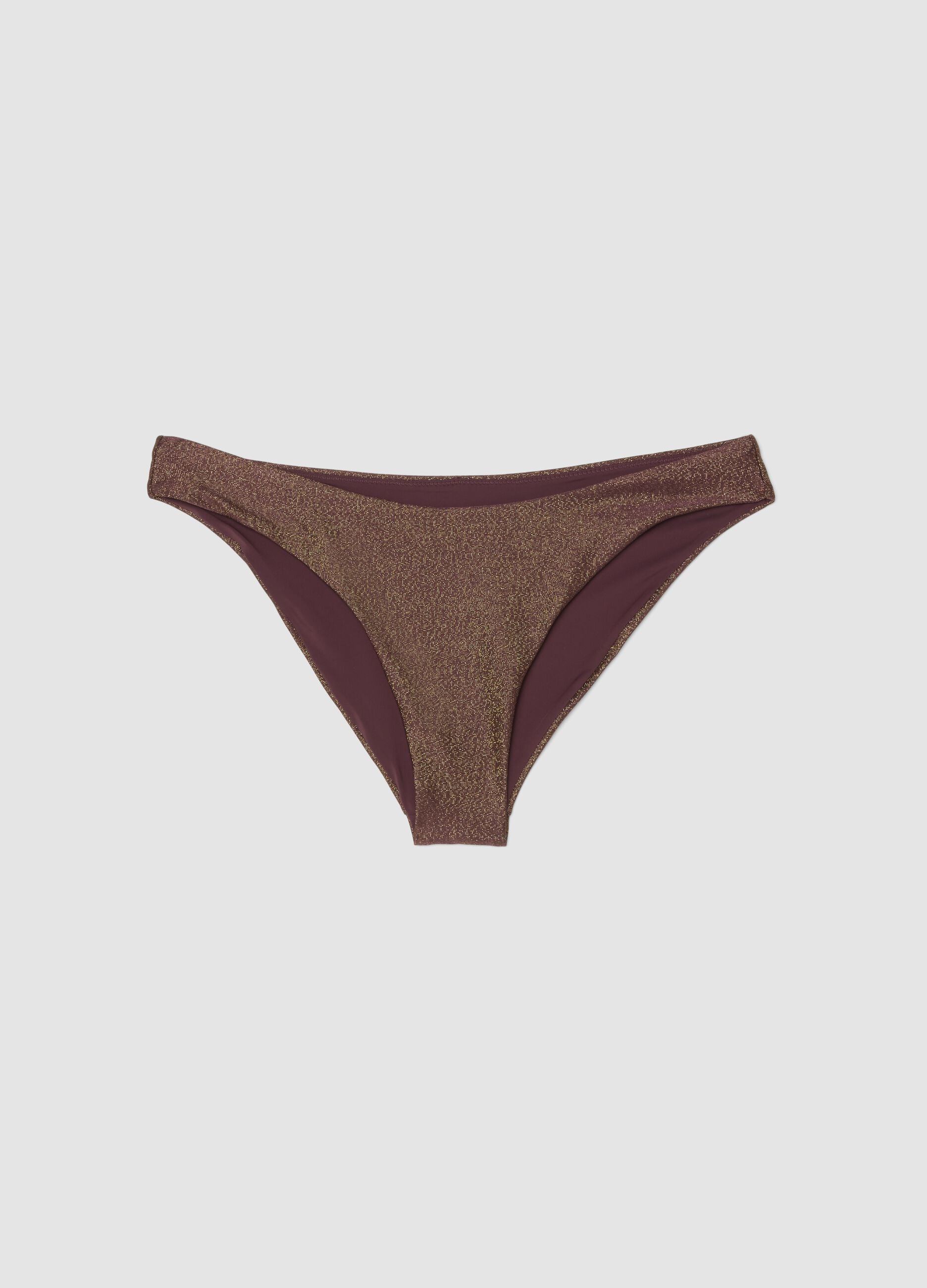 Brown stretch swim briefs with glitter-textured finish