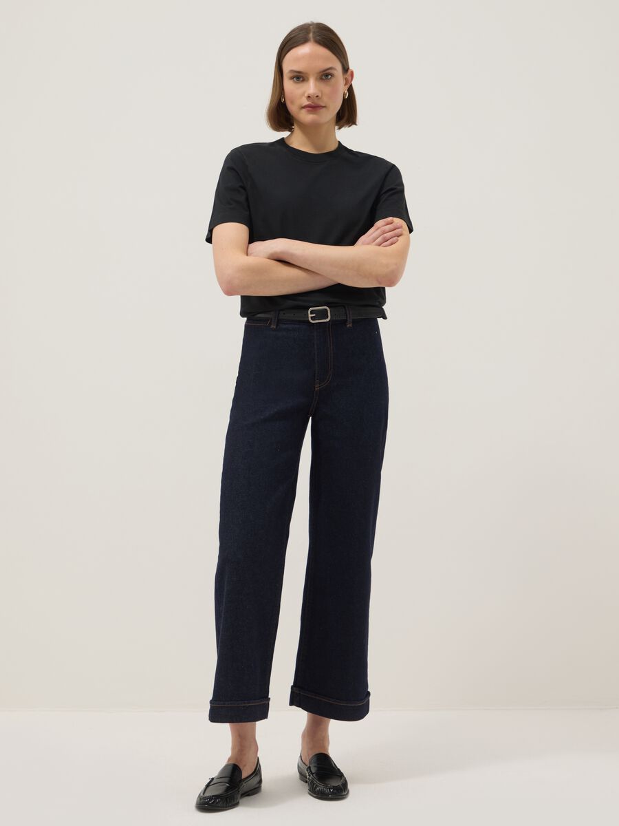 Black pure cotton crew neck t-shirt, regular fit_1