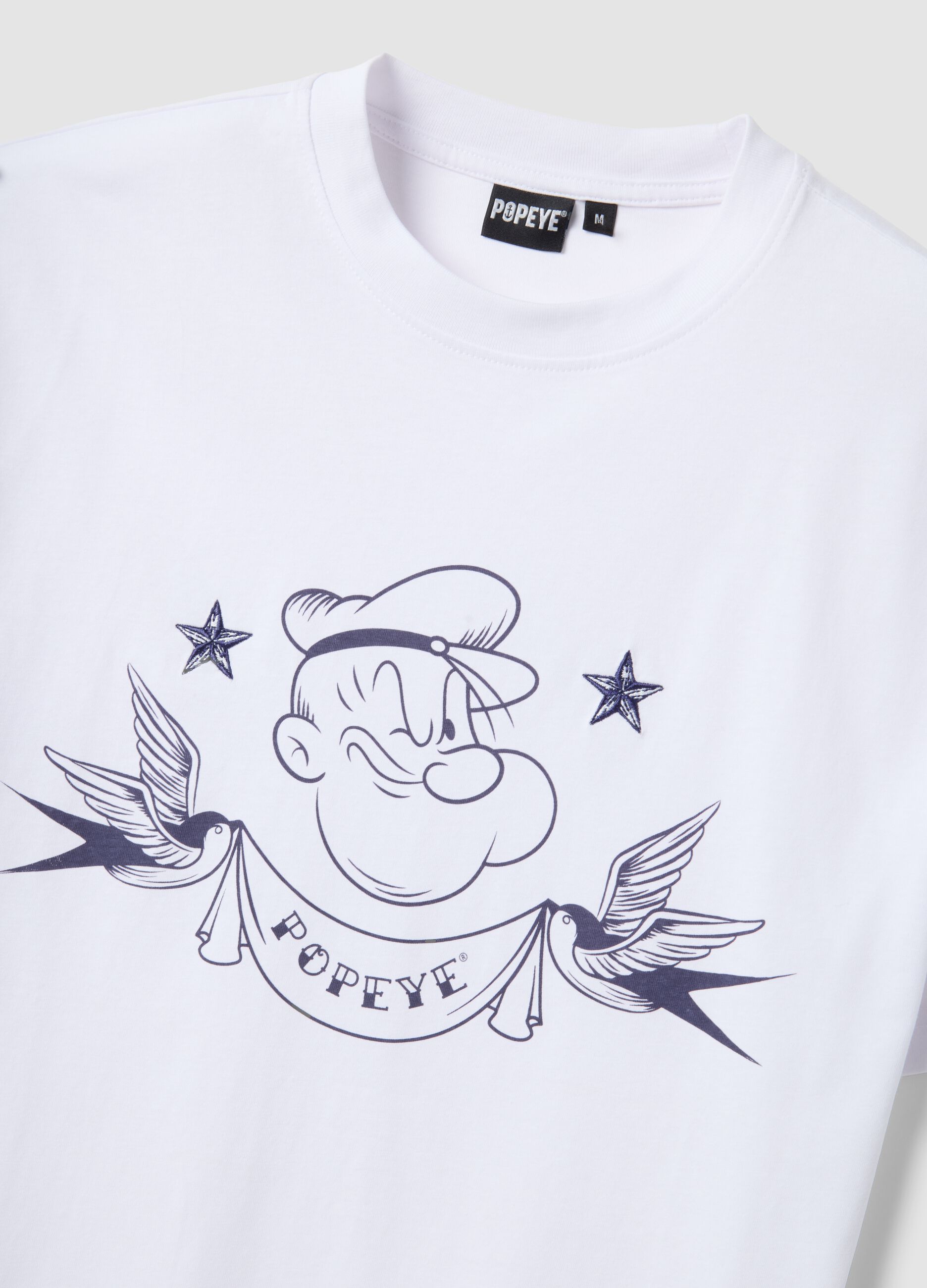 White regular fit pure cotton T-shirt with Popeye print