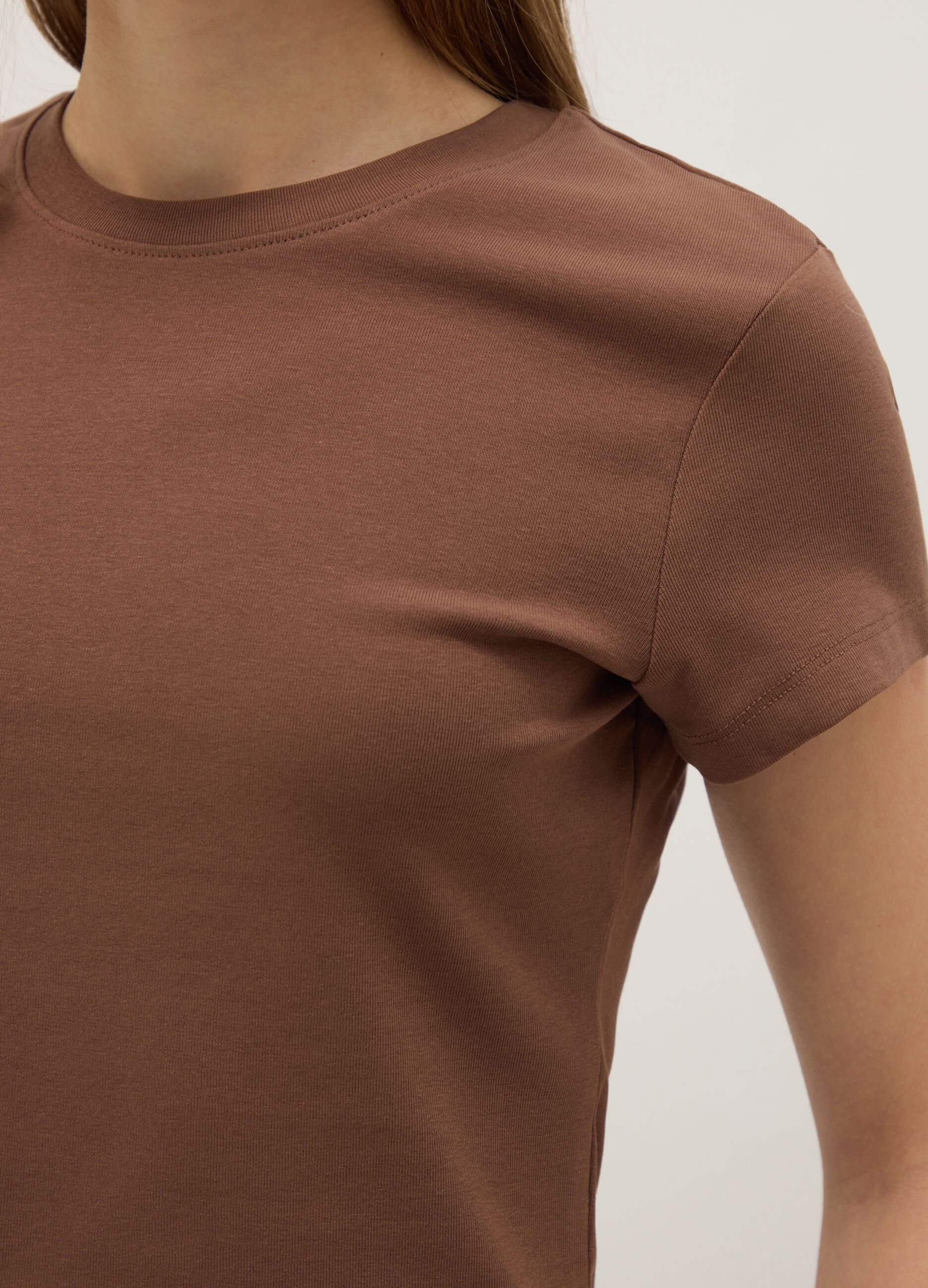 Slim fit brown stretch cotton t-shirt