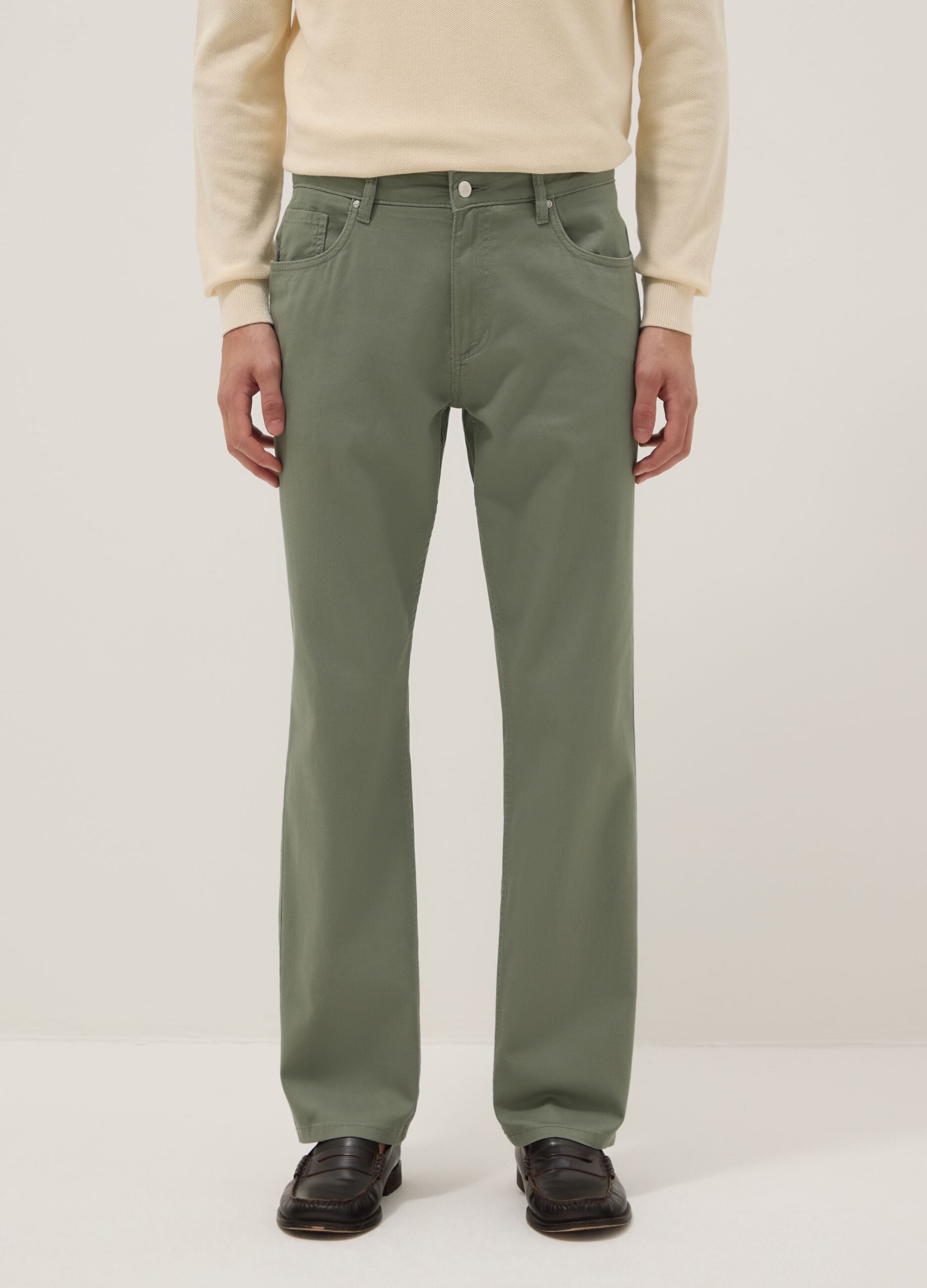 Regular fit green stretch cotton trousers