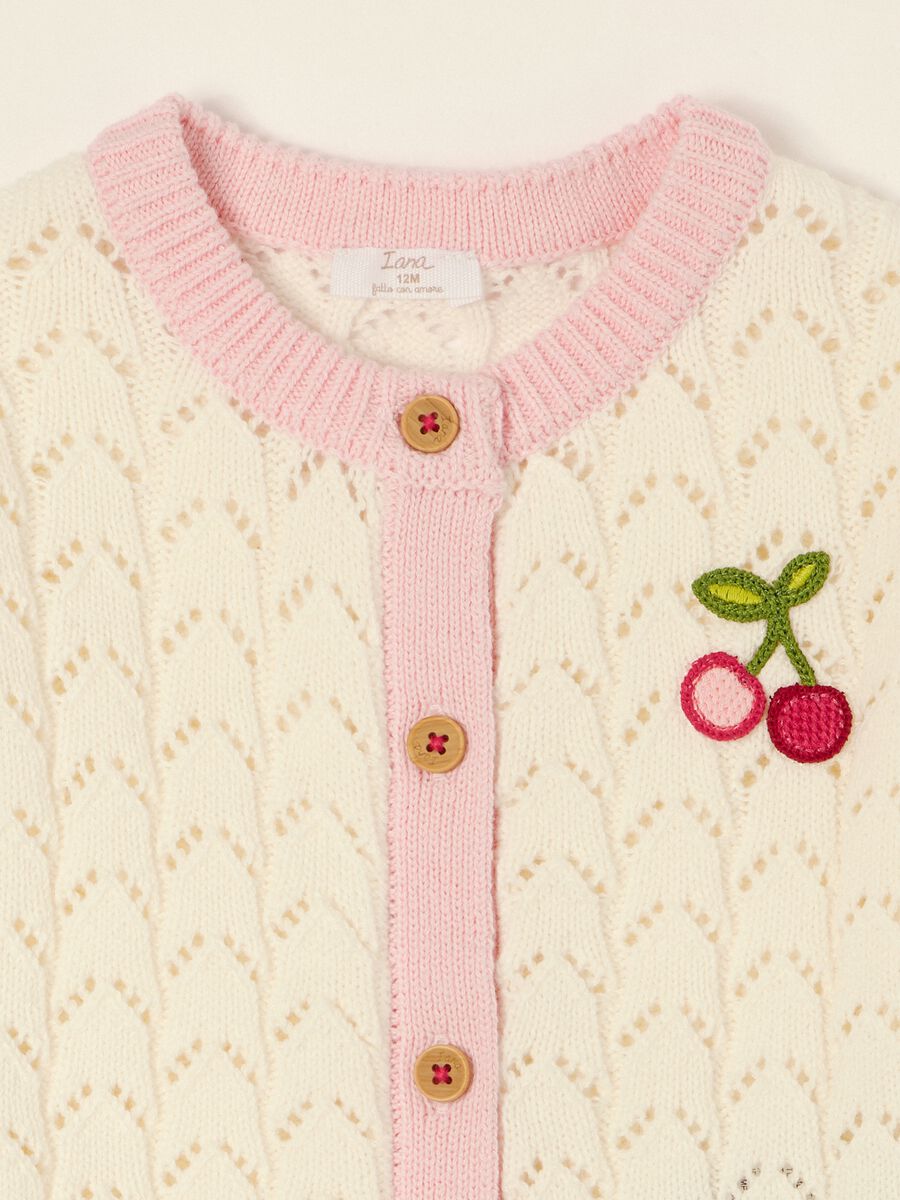White pure cotton baby girl cardigan, regular fit_1