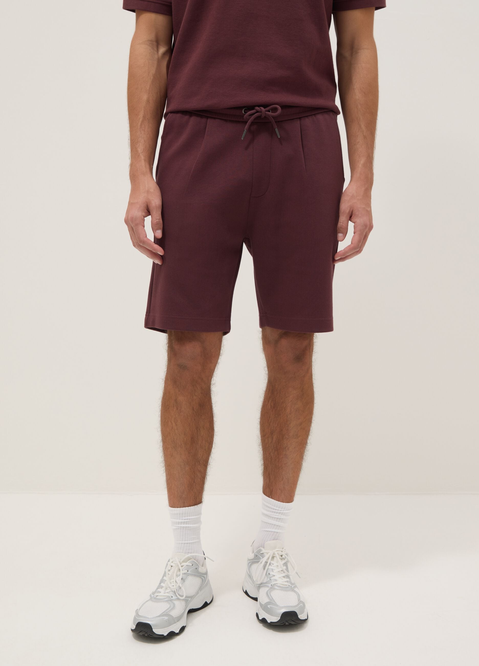 Shorts in puro cotone marrone regular fit con coulisse