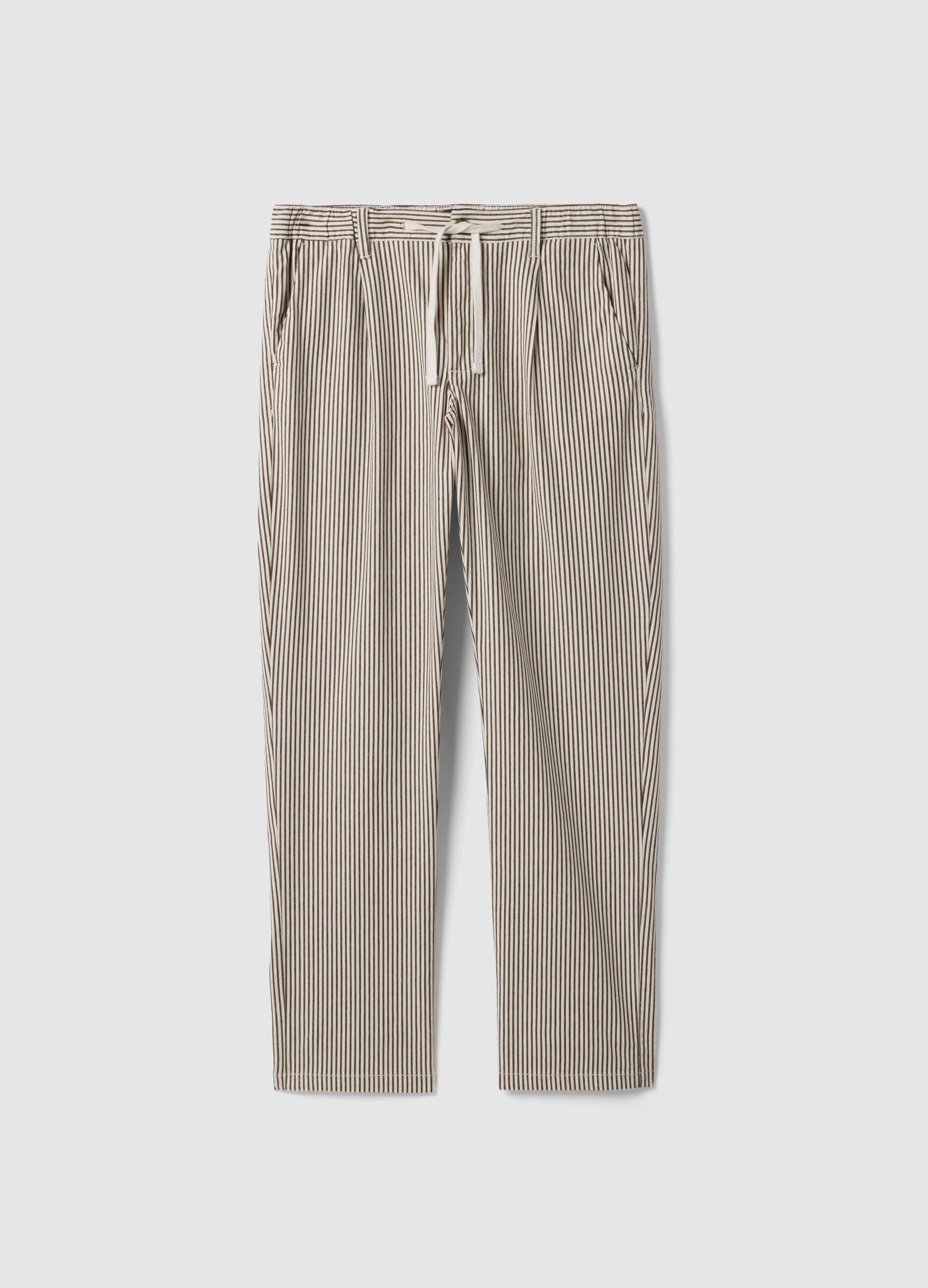 Multicolour striped stretch cotton regular fit trousers
