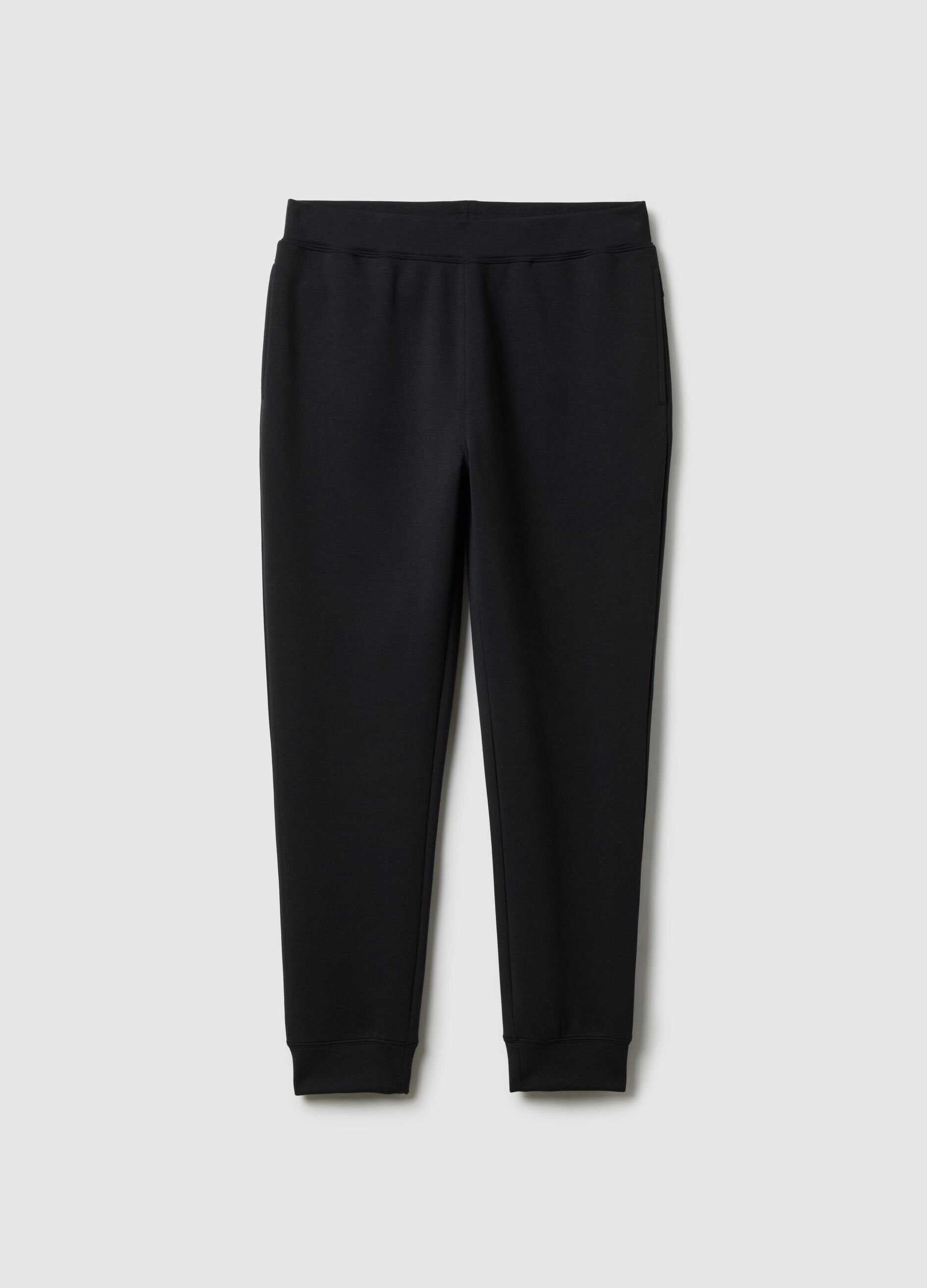 Black Cotton Blend Regular Fit Jogger Trousers