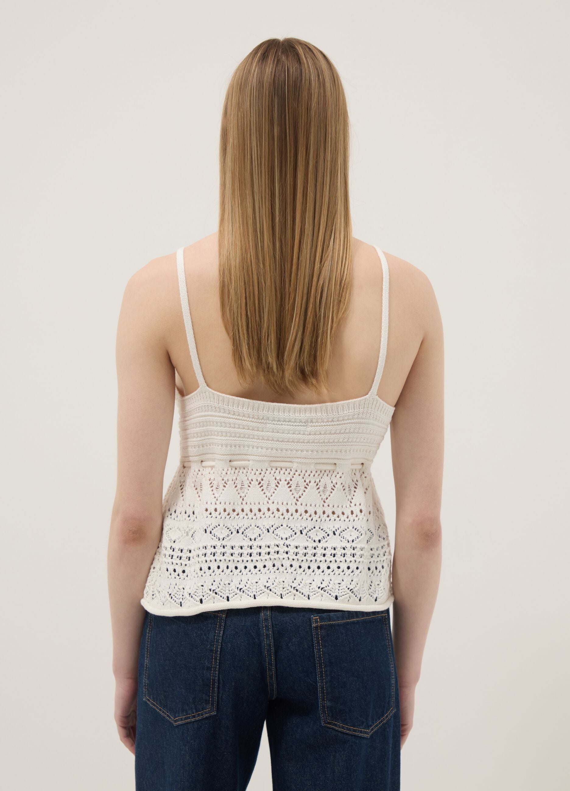 White pure cotton regular-fit top with openwork texture