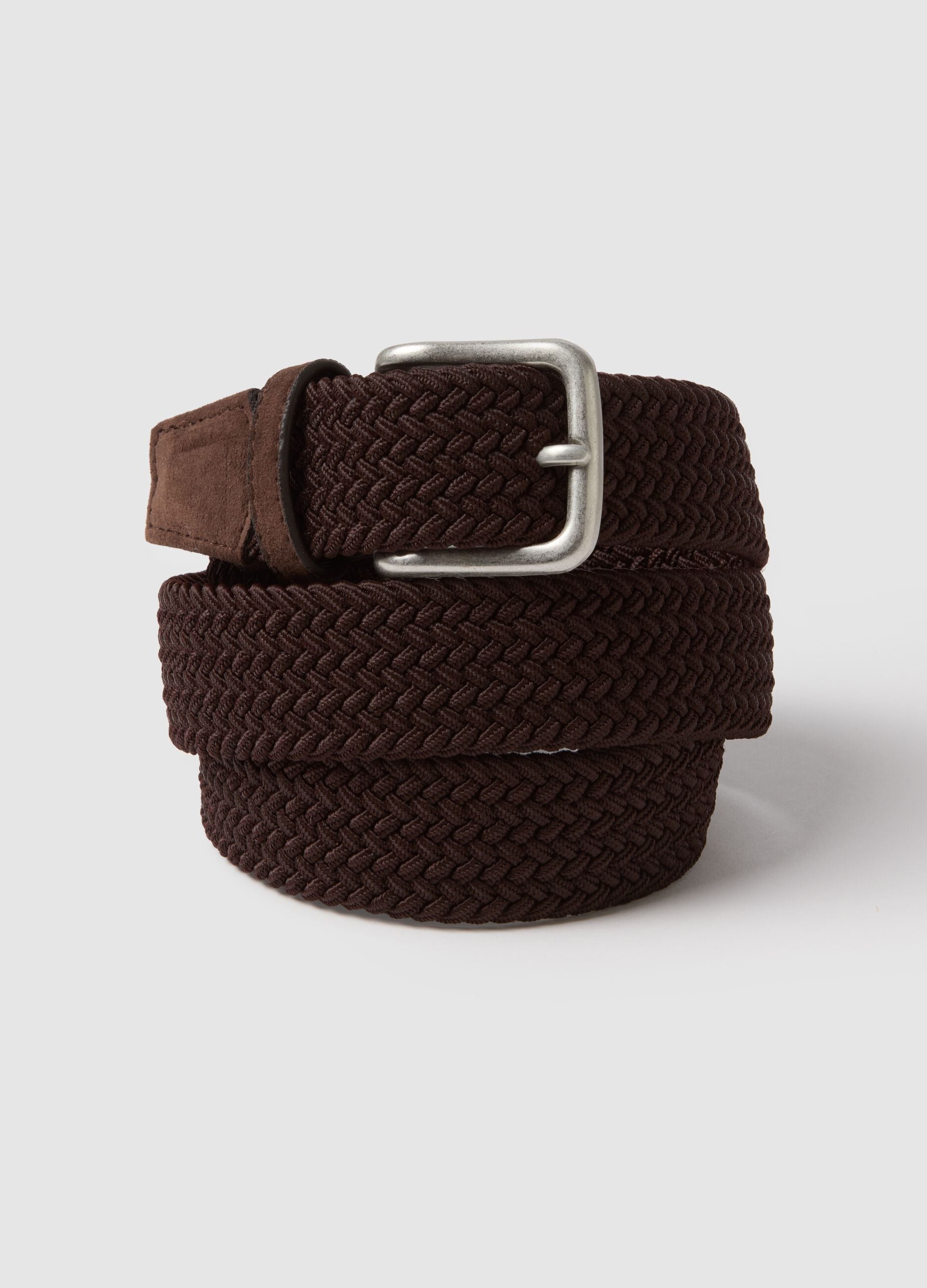 Brown woven belt with metal buckle
