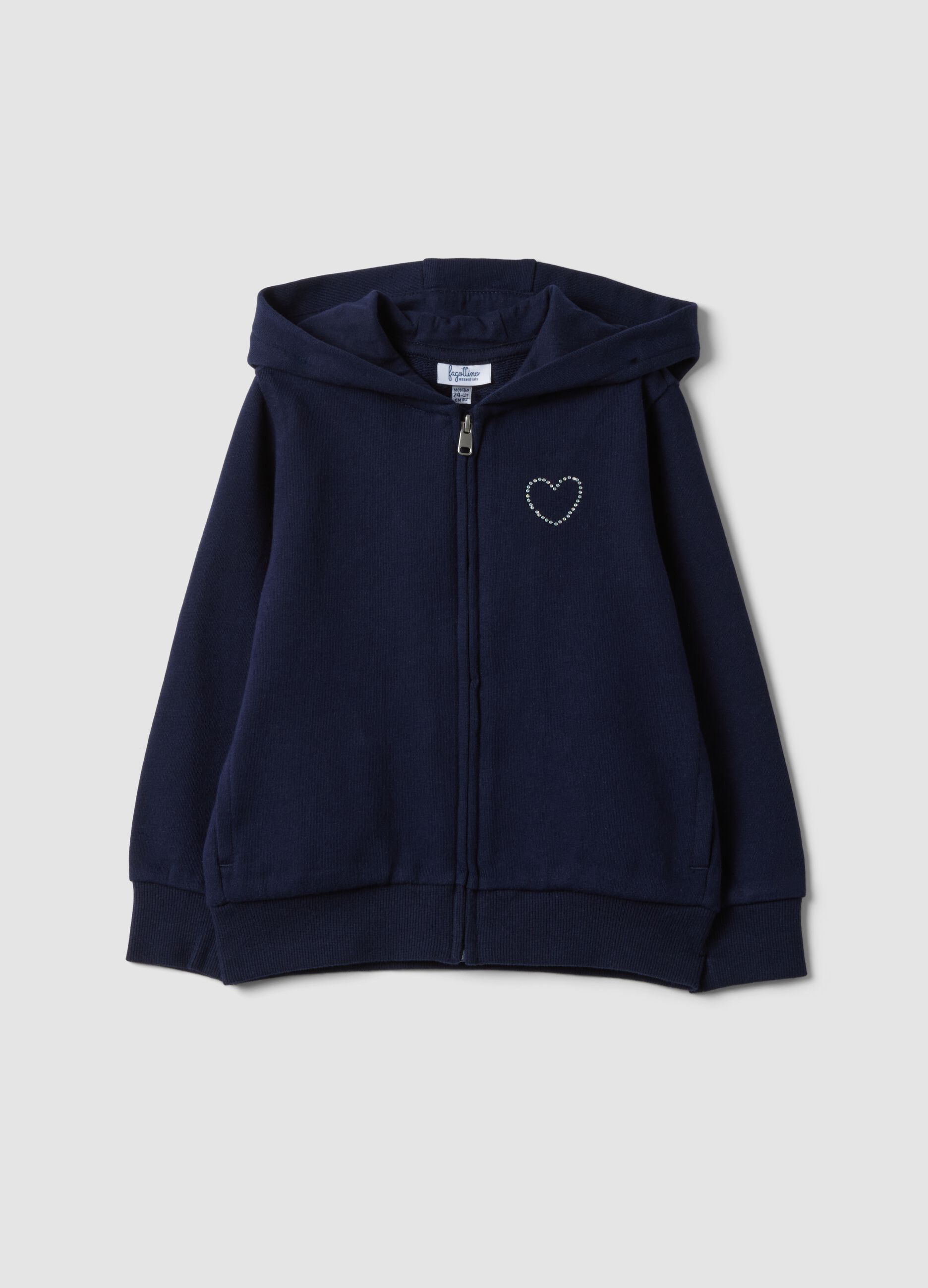 Blue hooded sweatshirt in pure organic cotton with star, regular fit for baby girl