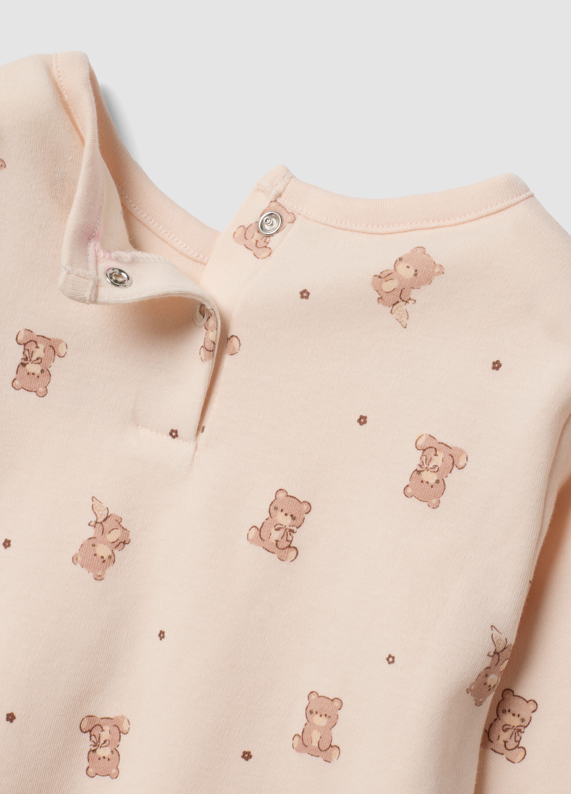 Pink and brown pure organic cotton crew-neck pyjamas for baby girl