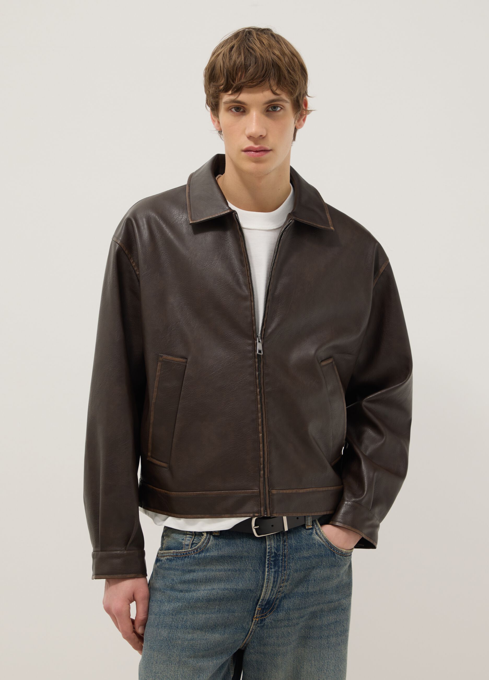 Brown padded oversized jacket with zip