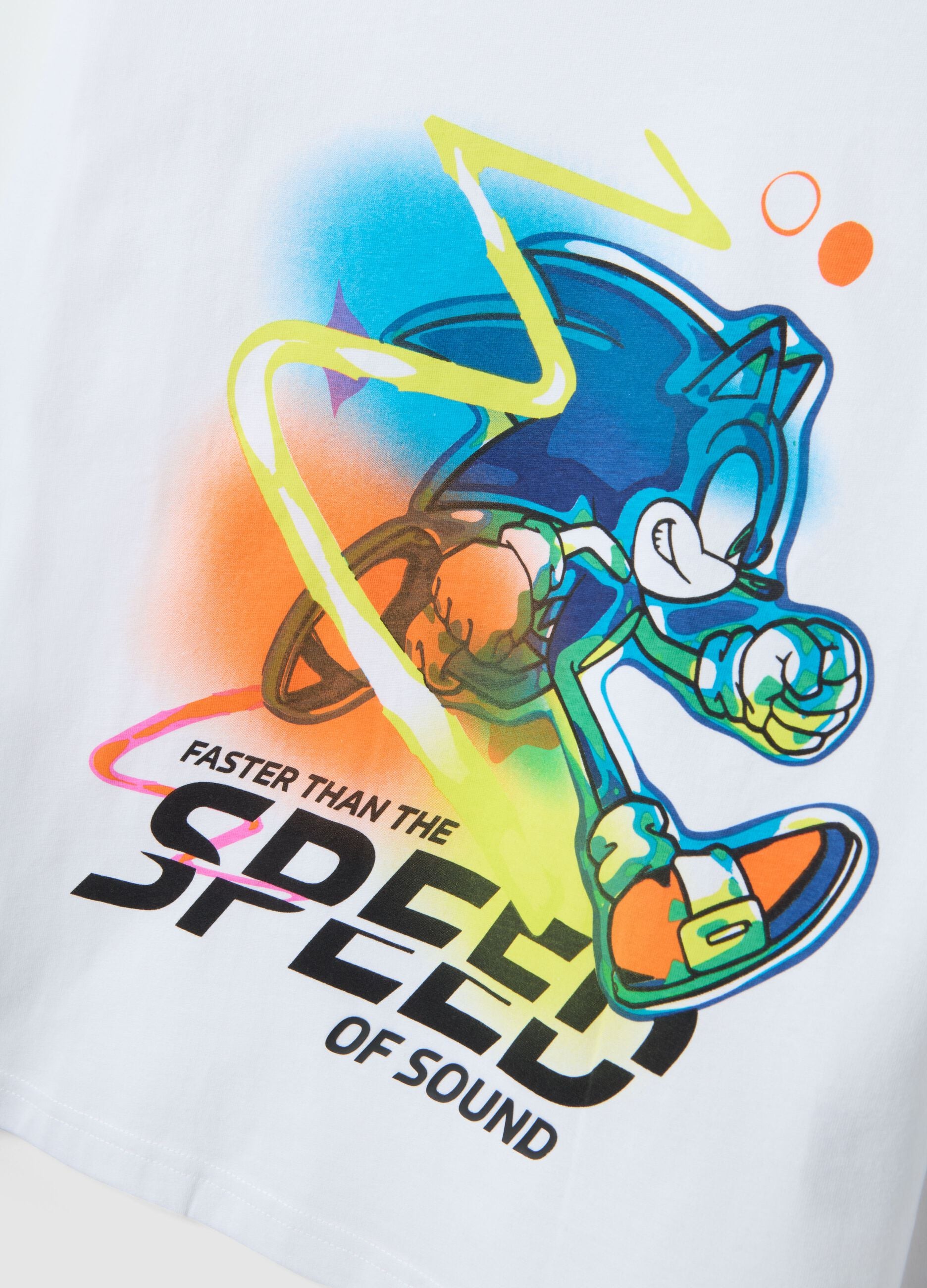 White children's T-shirt in pure cotton with Sonic print