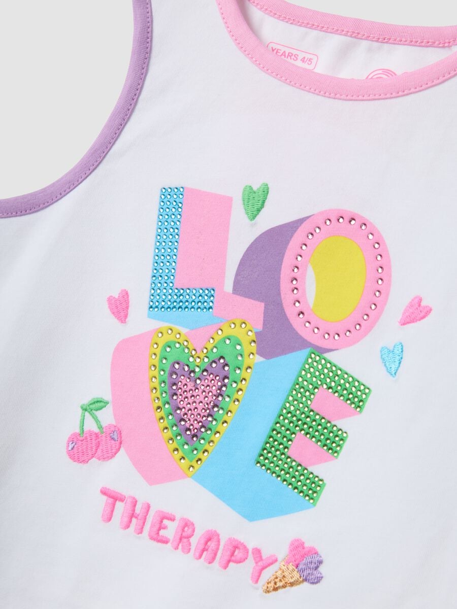 White stretch cotton printed tank top for girls, regular fit_2
