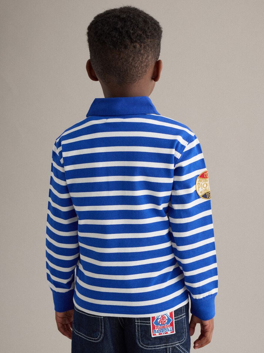 Boys' regular fit multicolour striped pure cotton polo with patches_1