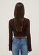 Cardigan deep V in crochet di puro cotone marrone regular fit_2