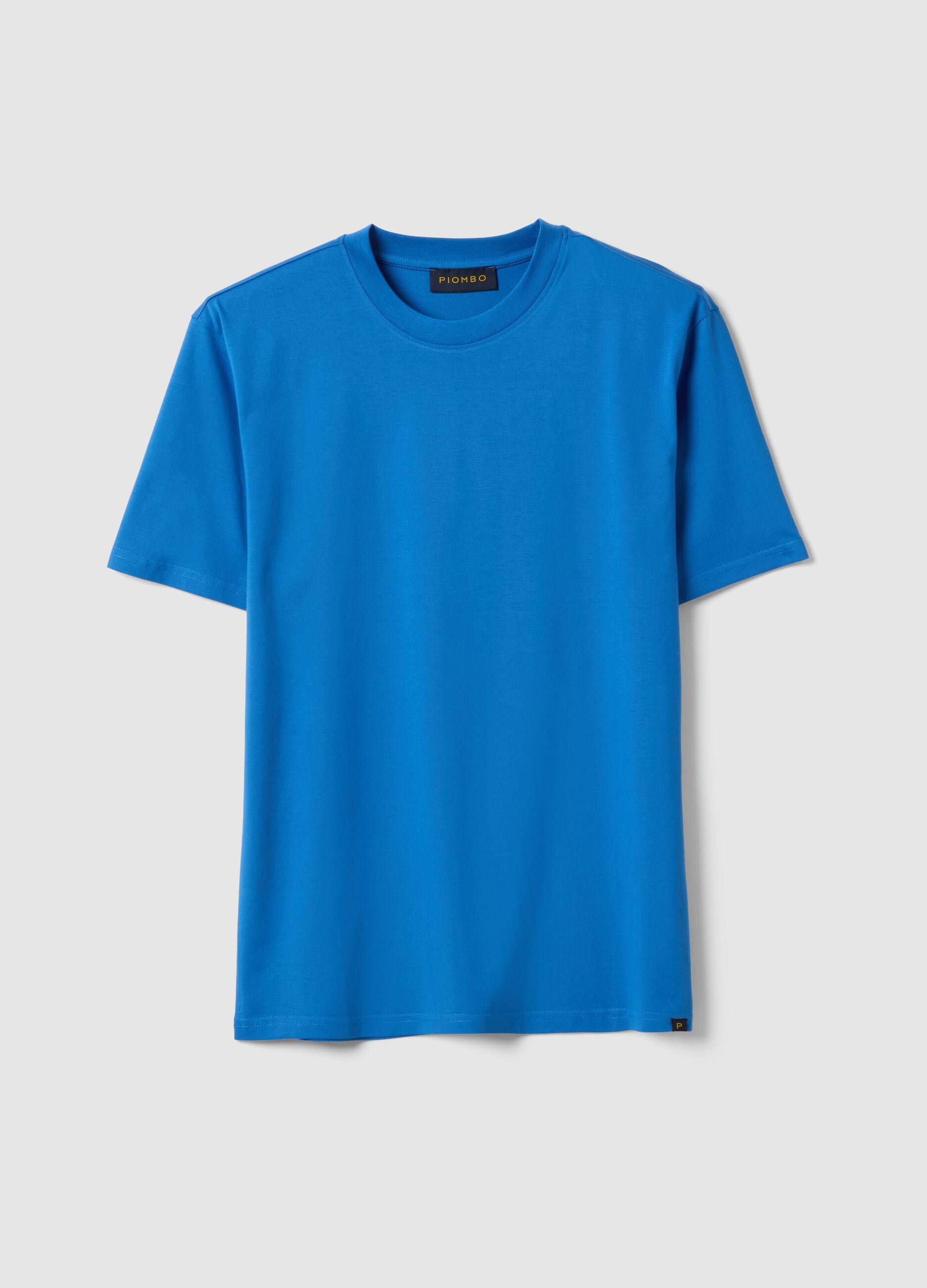 Blue pure cotton crew neck T-shirt relaxed fit