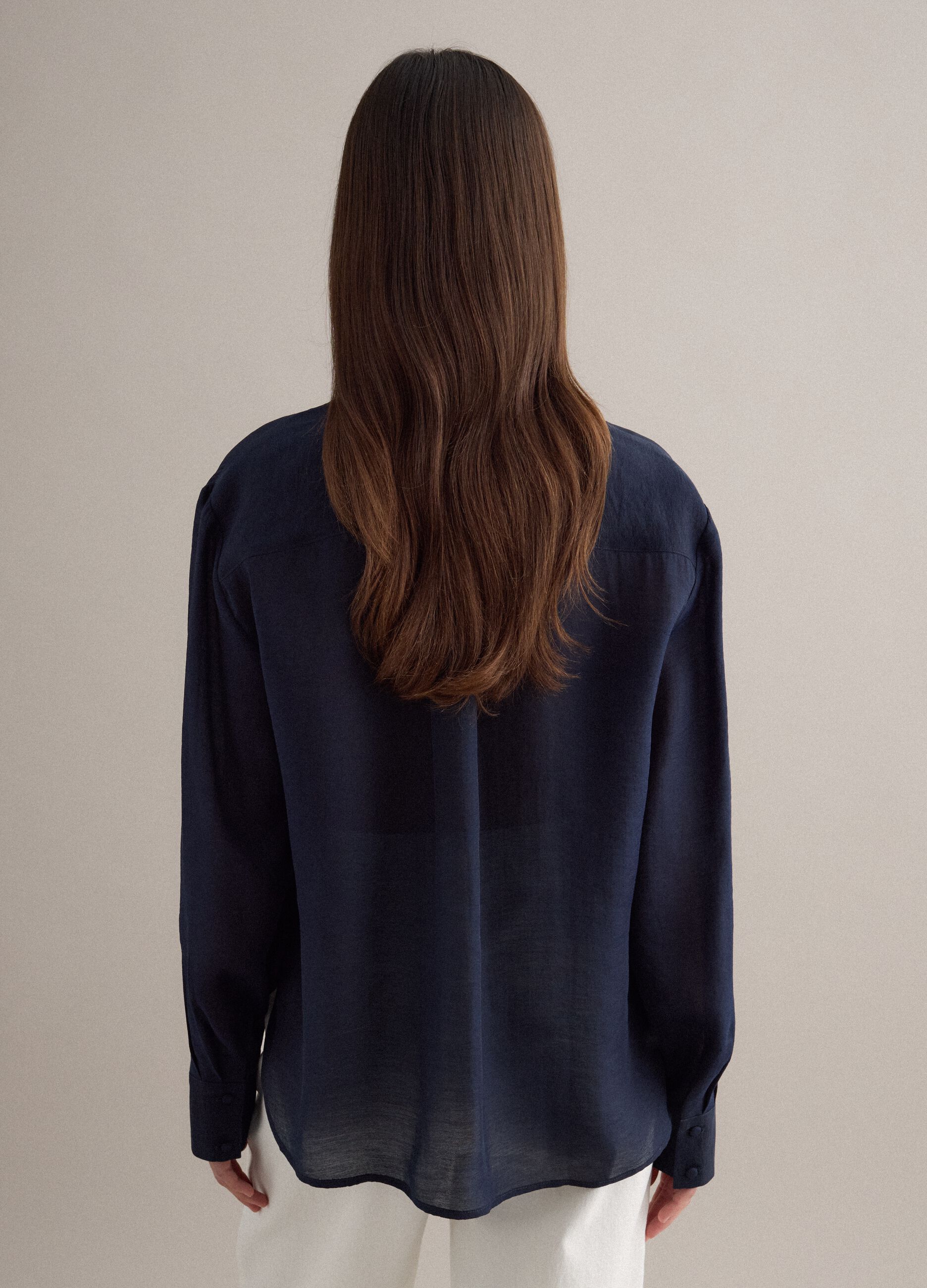 Blue long sleeve Lyocell shirt regular fit with classic collar