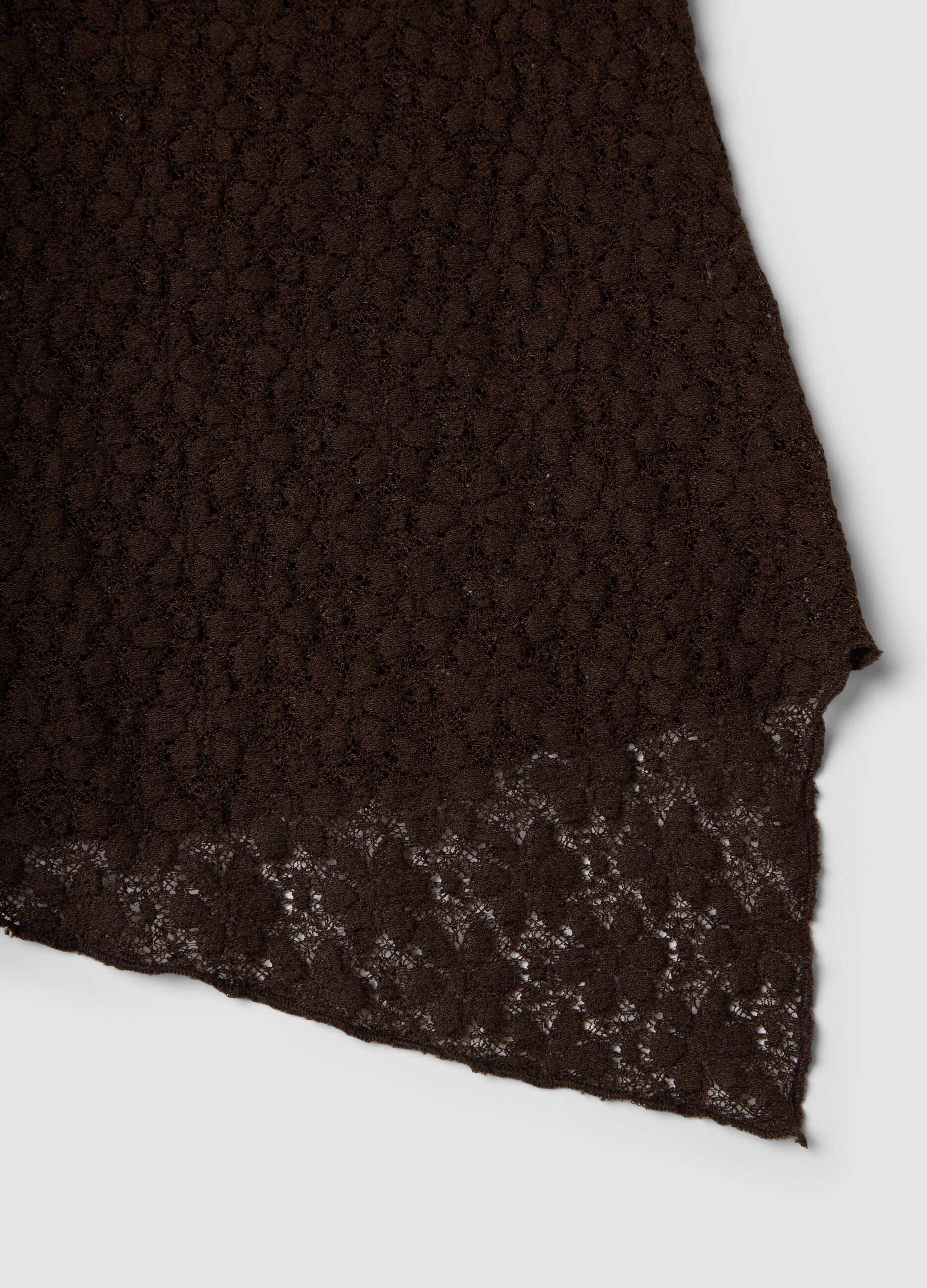 Brown cotton blend slim fit T-shirt with perforated design