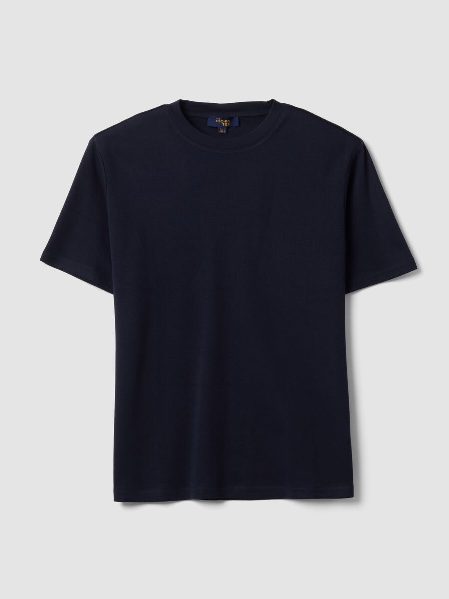Blue pure cotton relaxed-fit short-sleeved T-shirt_0