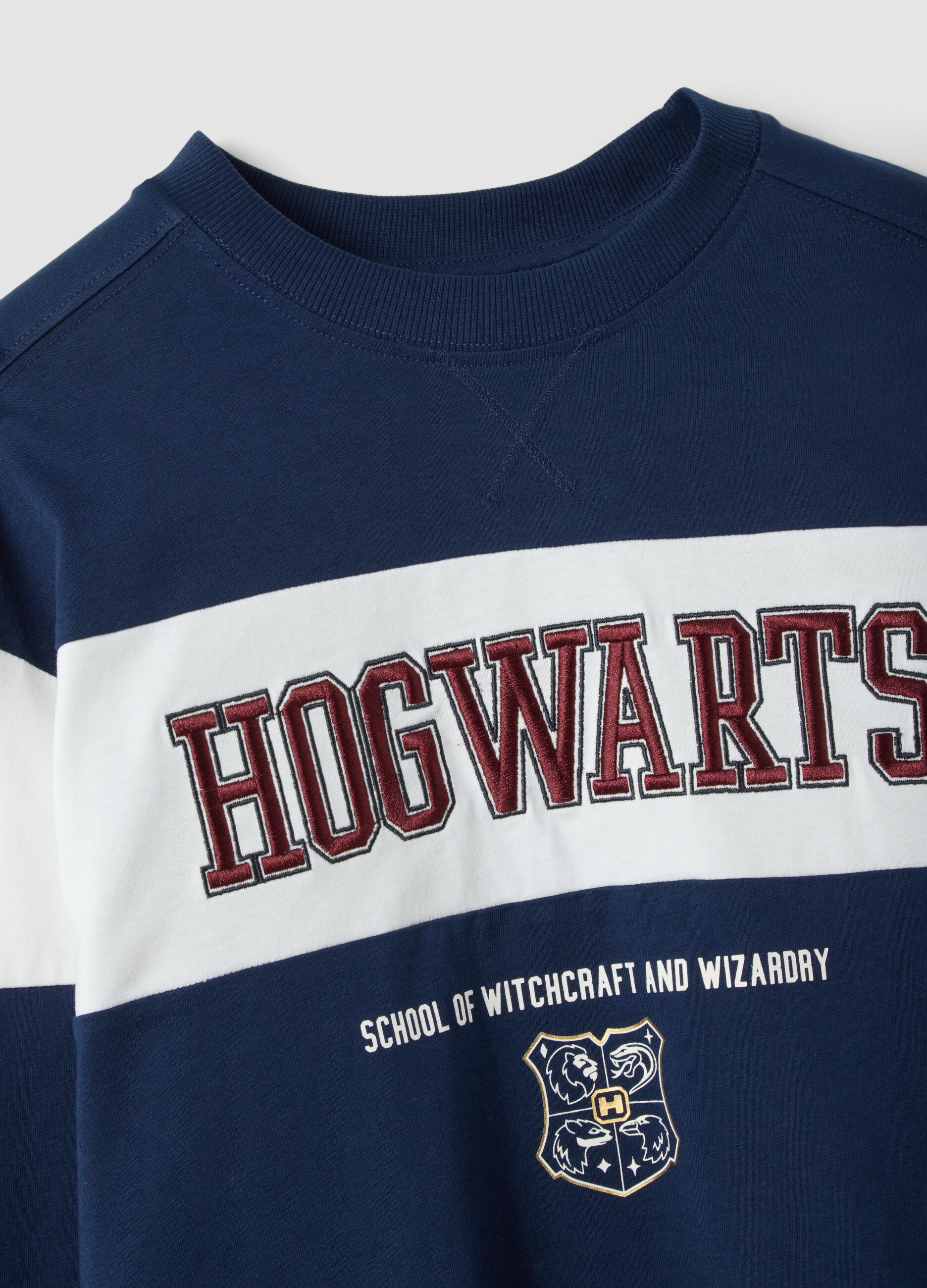 T-shirt blu in puro cotone con girocollo e stampa Harry Potter per ragazzo