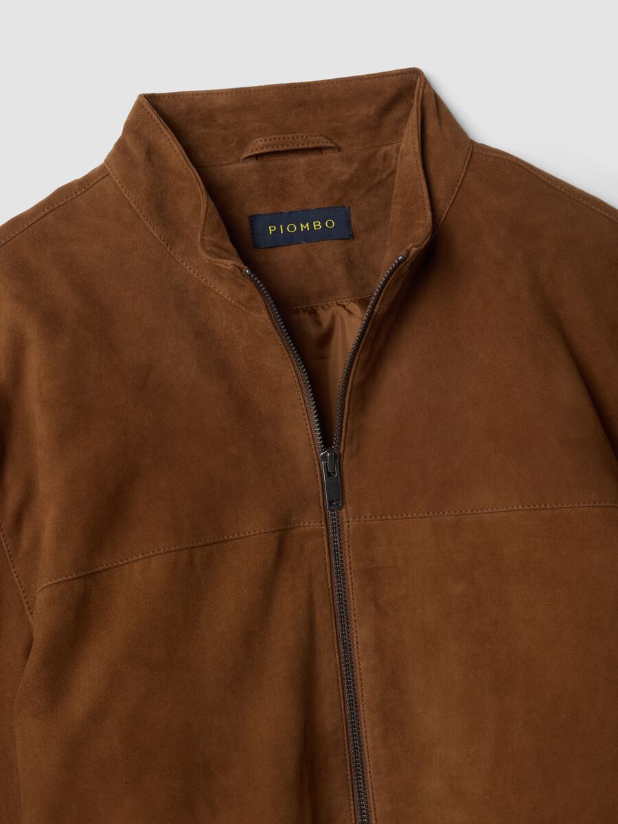 Giacca marrone in vera pelle con zip regular fit_1