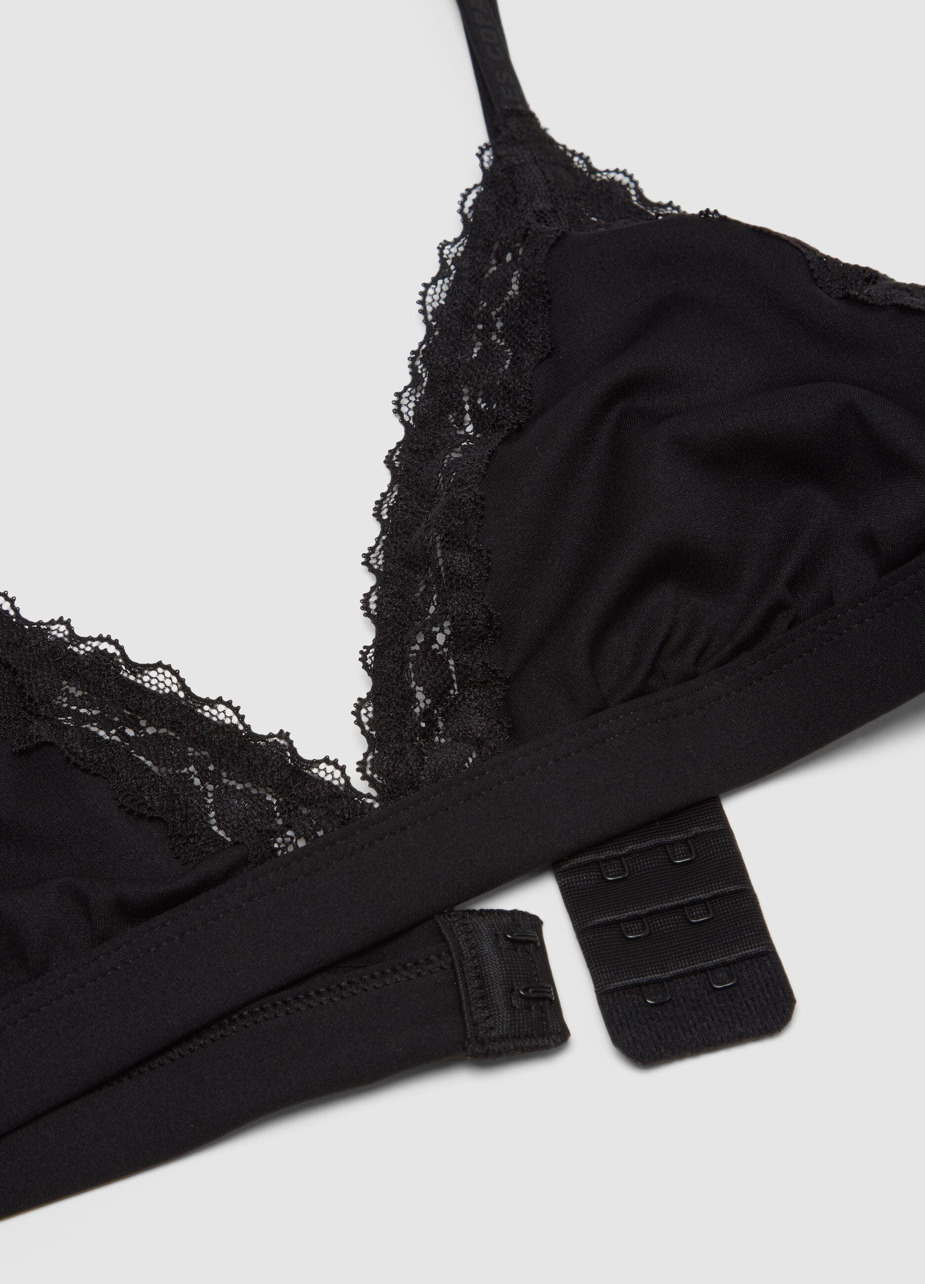 Black Triangle Bra with Lace Details
