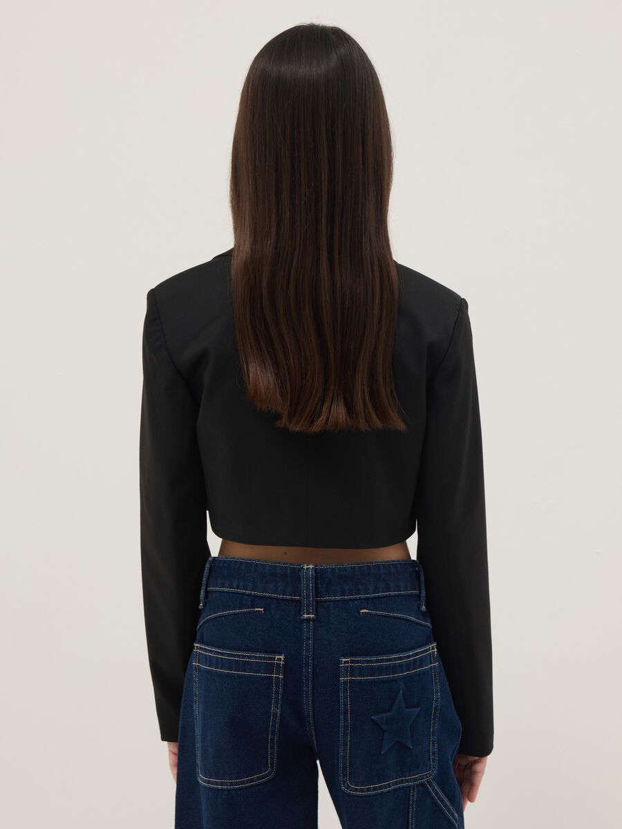 Girls' black cropped blazer, regular fit_1