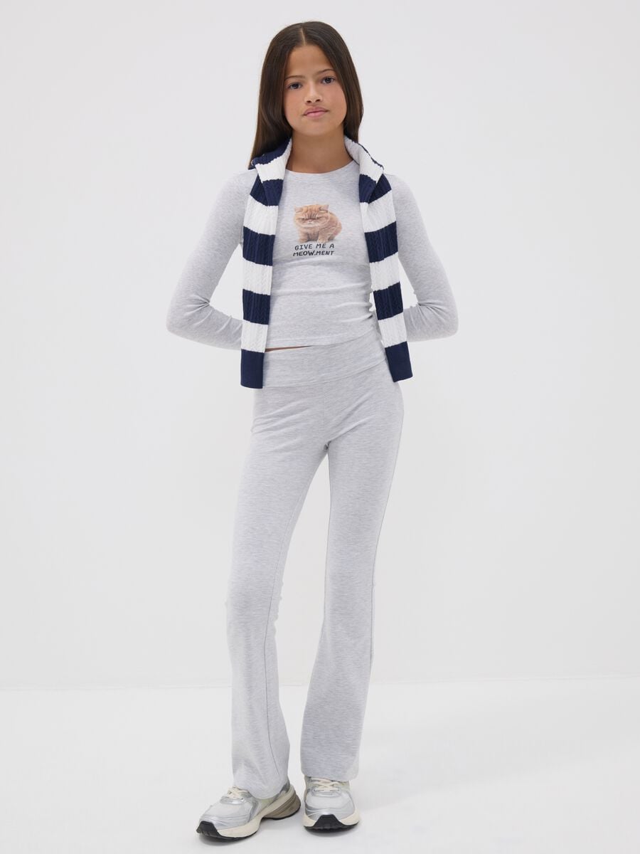 Girls&rsquo; grey flared leggings in stretchy organic cotton_0