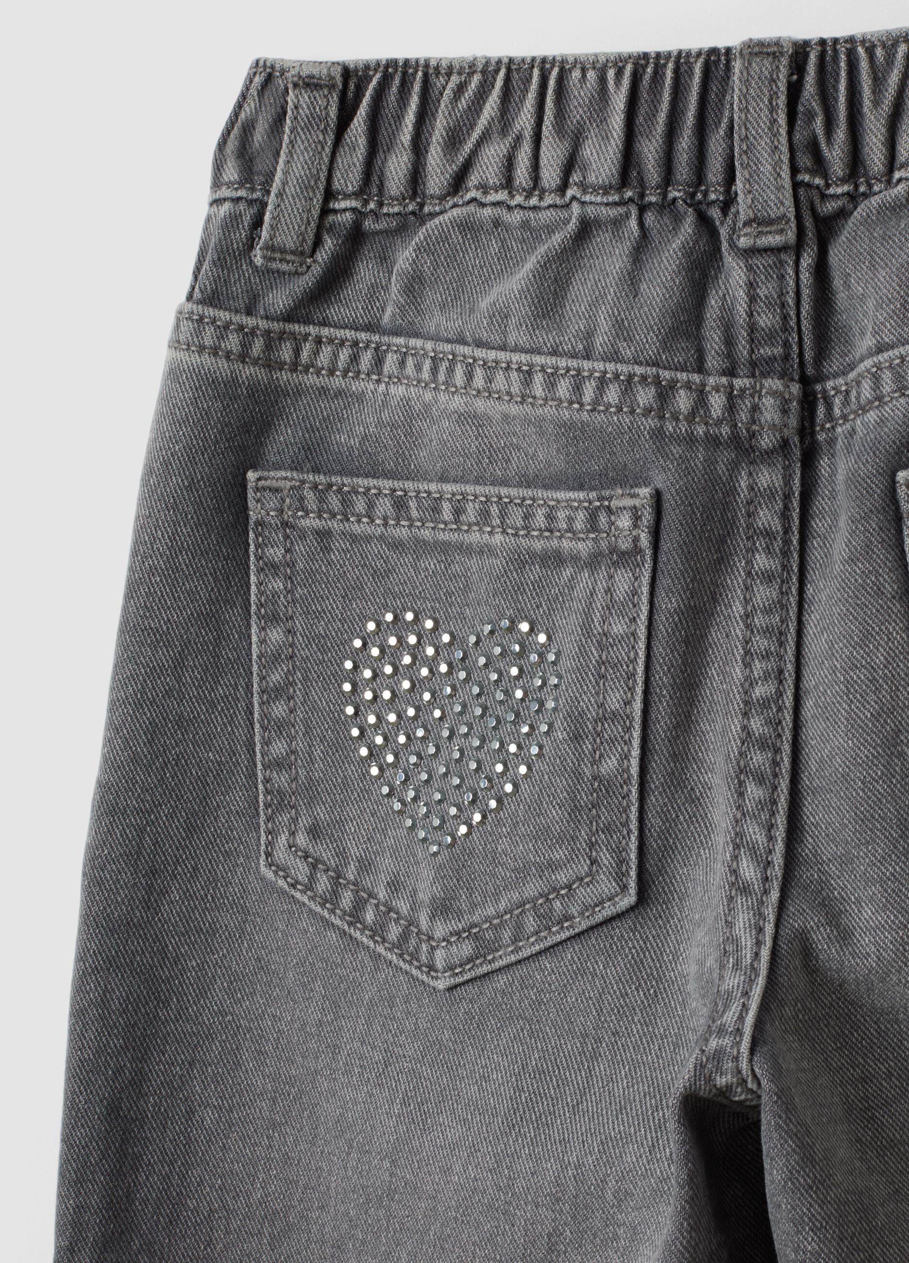 Grey cotton denim straight-fit jeans for girls