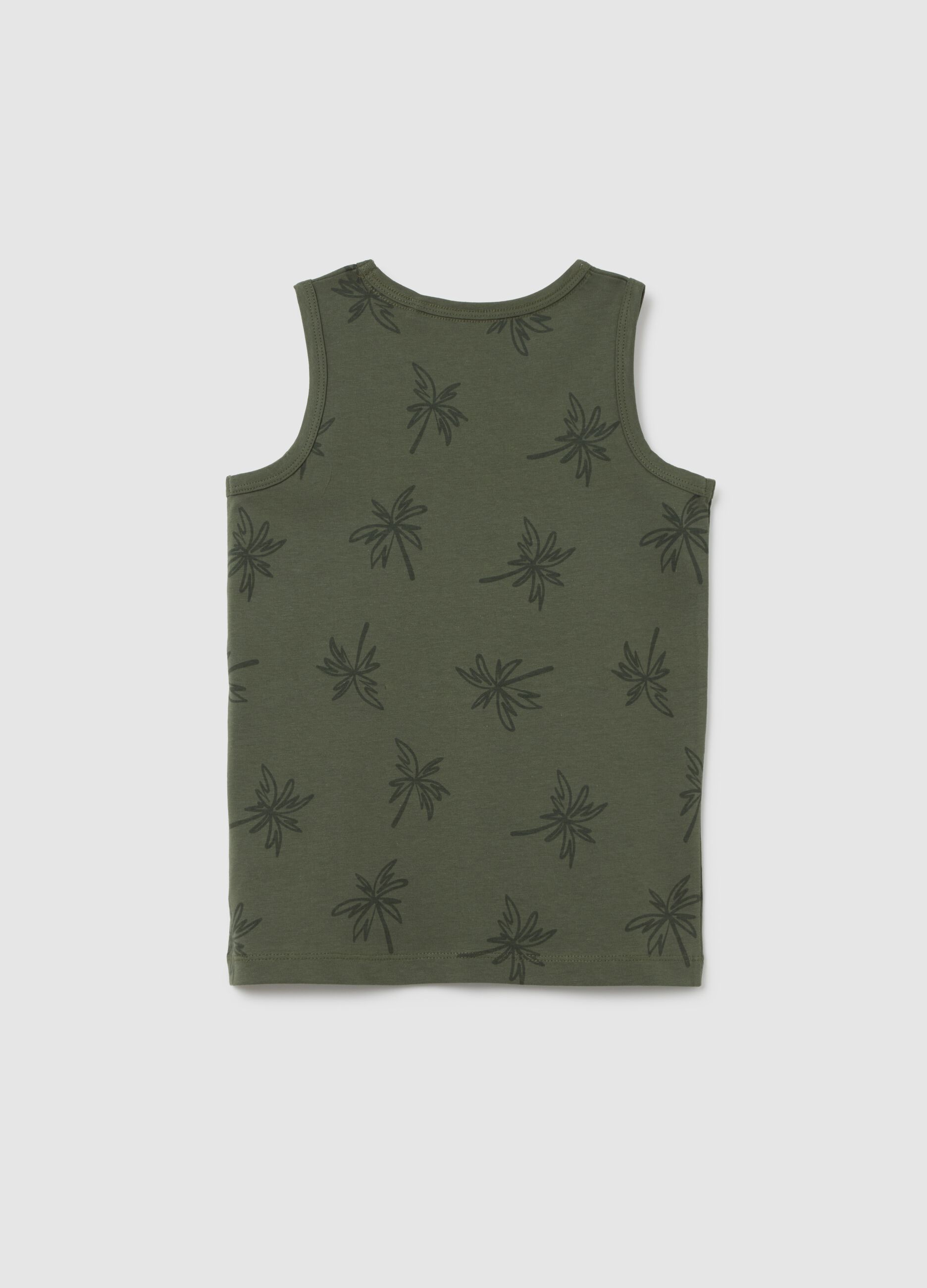 Kids' pure cotton green tank top regular fit with print