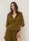 Short green pure cotton kaftan with V-neck_0