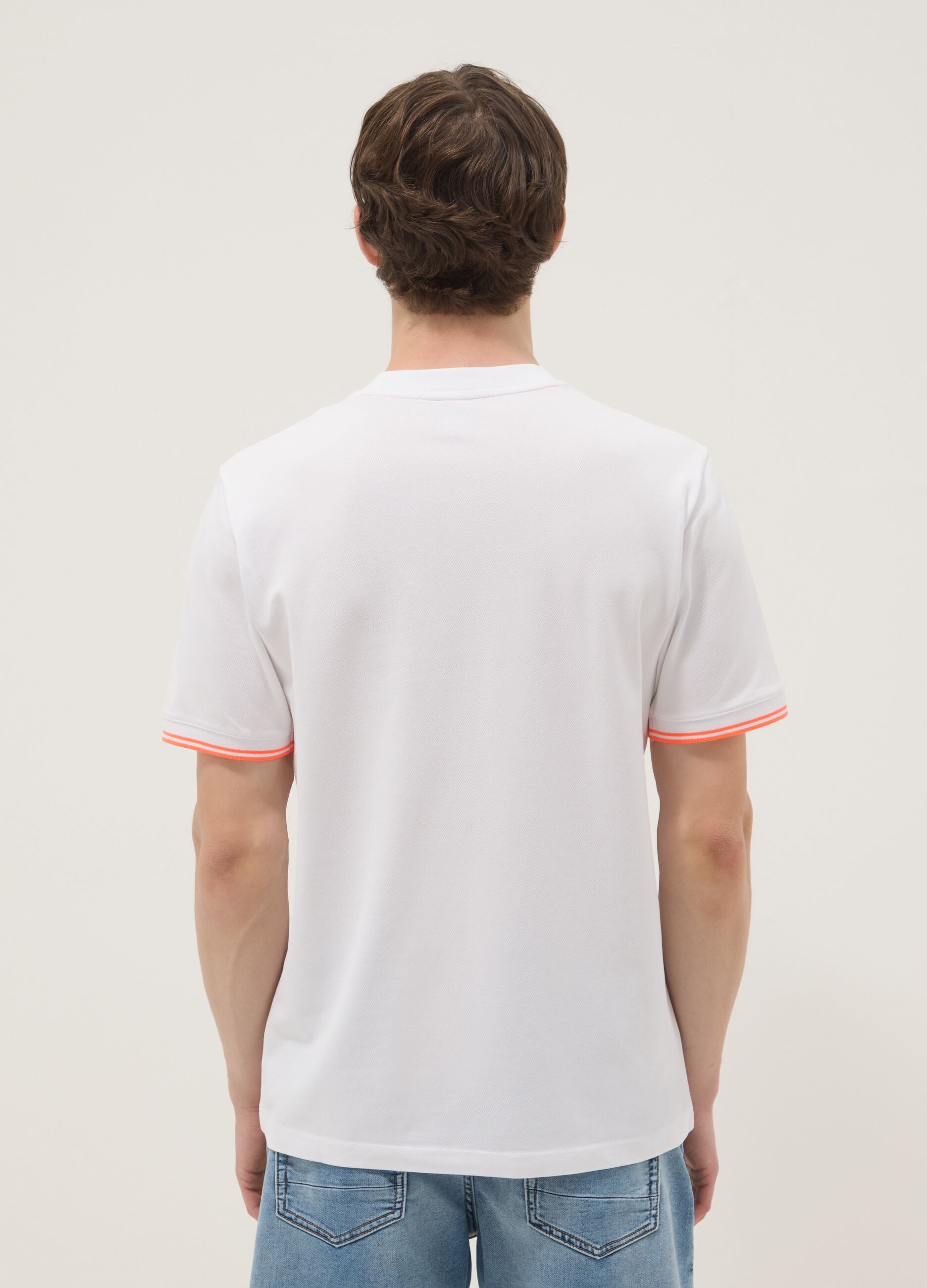 White stretch cotton T-shirt with chest pocket