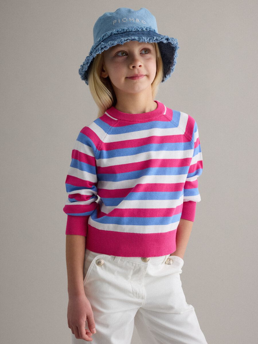 Girl's regular fit blue denim pure cotton bucket hat with fringes_3