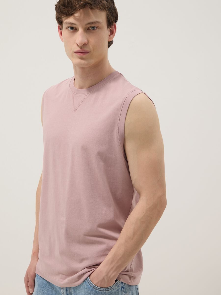 Pink crew-neck pure cotton vest, relaxed fit_1