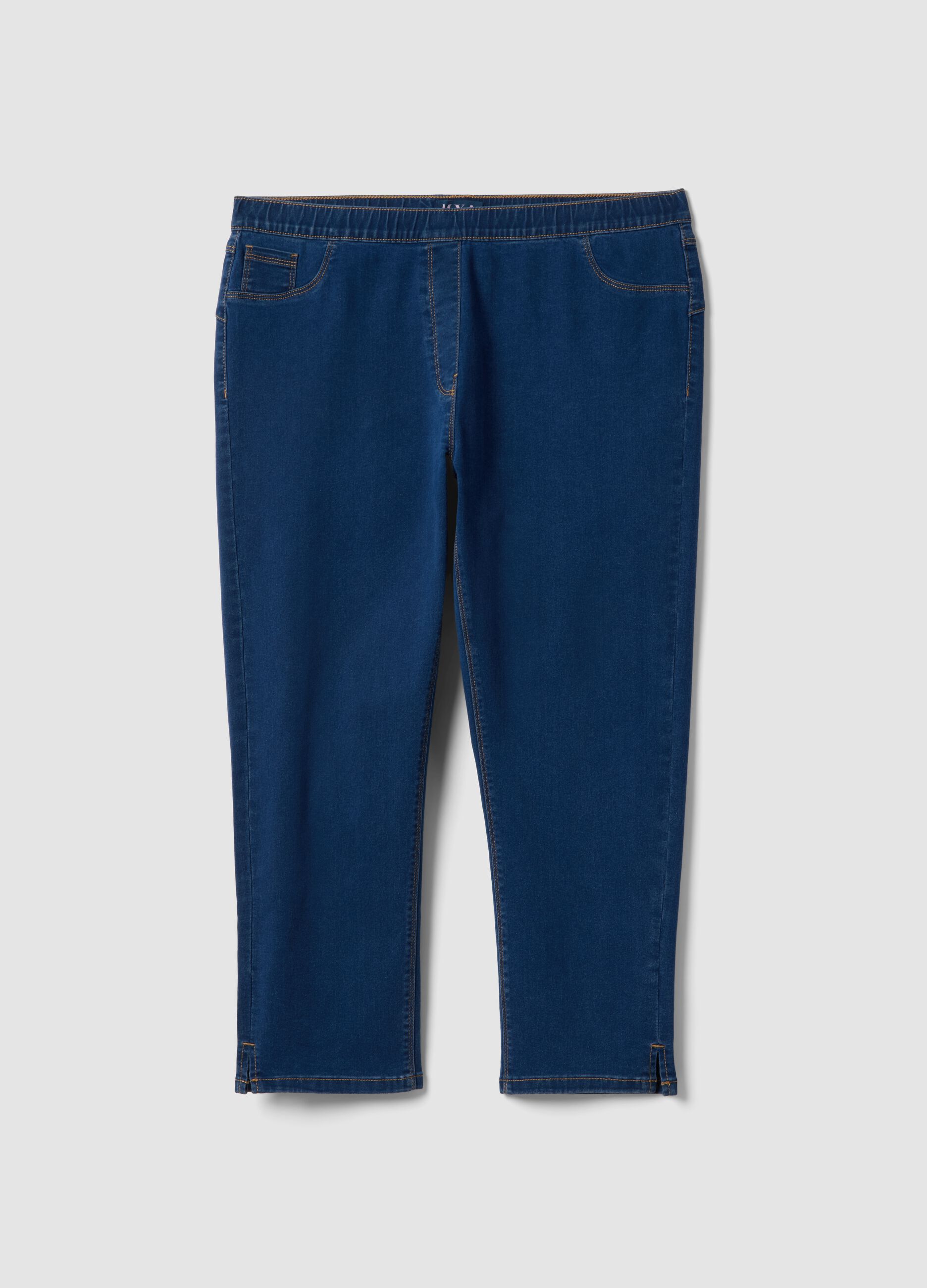 Slim fit blue stretch cotton blend trousers