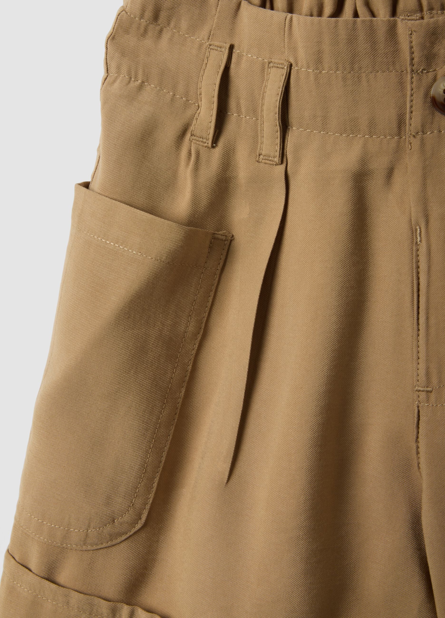 Beige modal-blend shorts with elasticated paper-bag waist