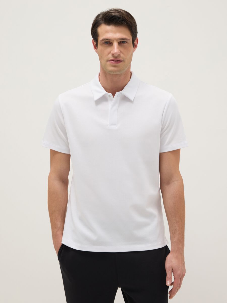 White short-sleeve mixed cotton polo, regular fit_0