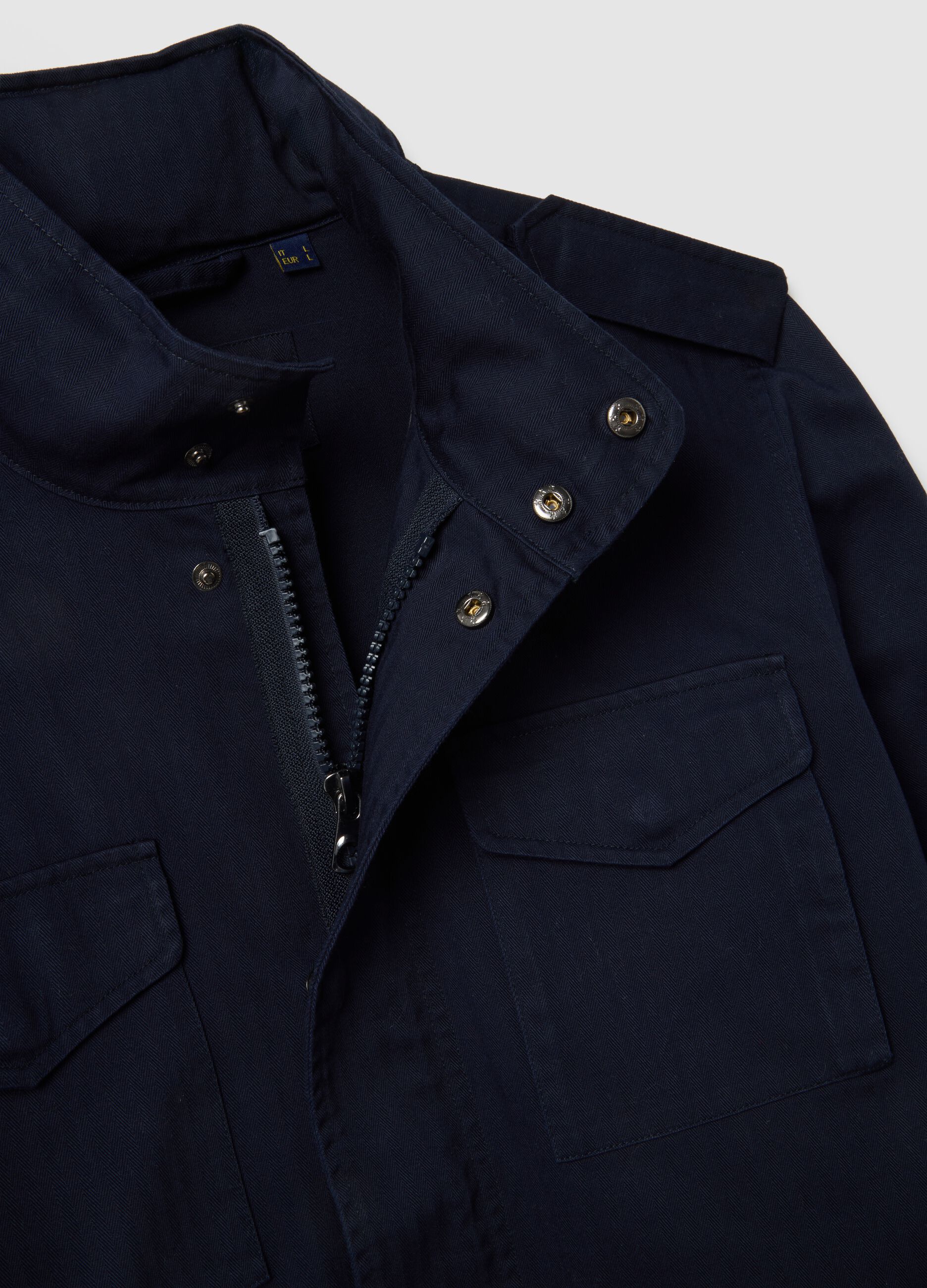 Blue cotton parka jacket regular fit with pockets and zip