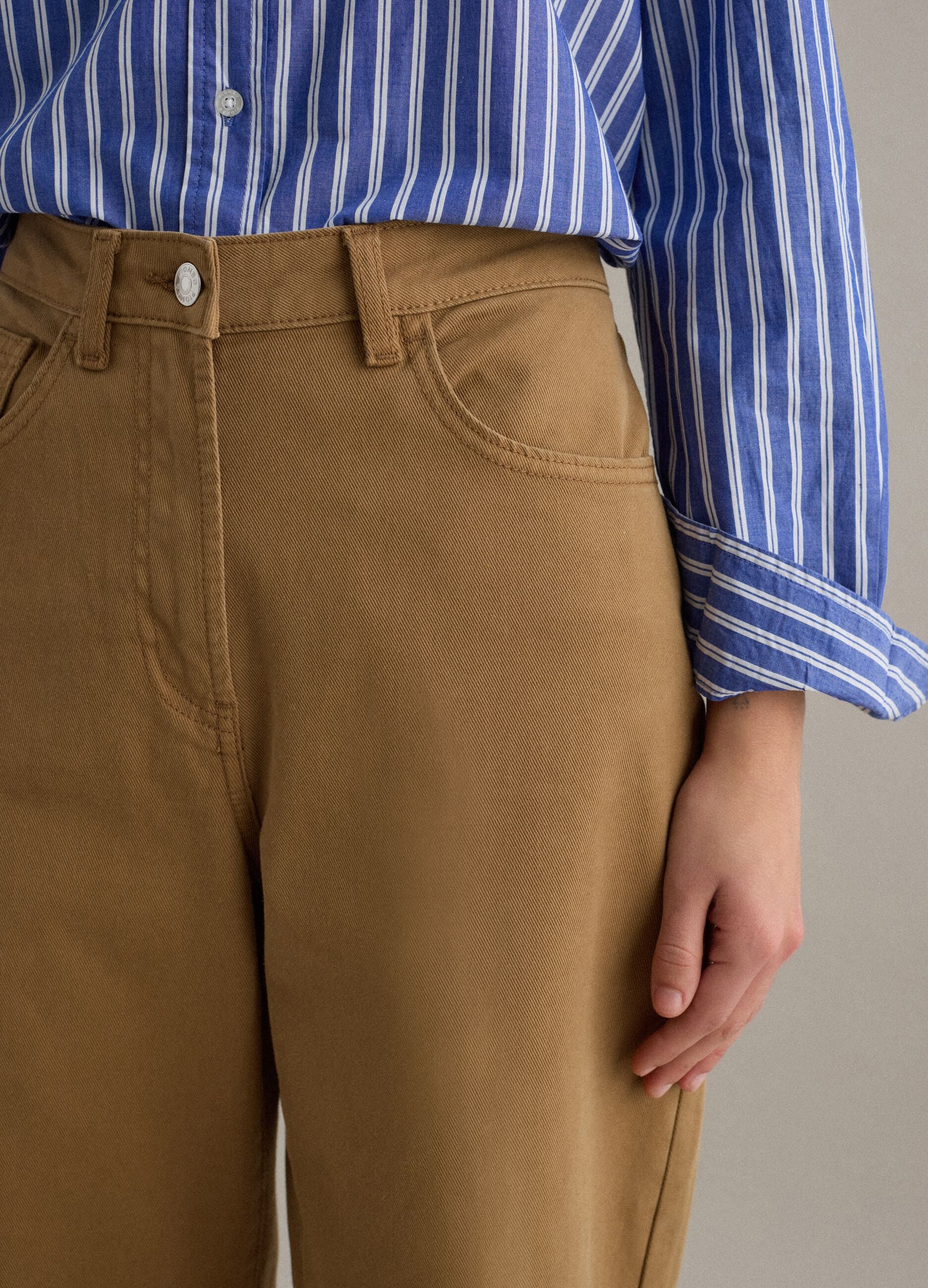 Straight Brown Stretch Cotton Chino Trousers