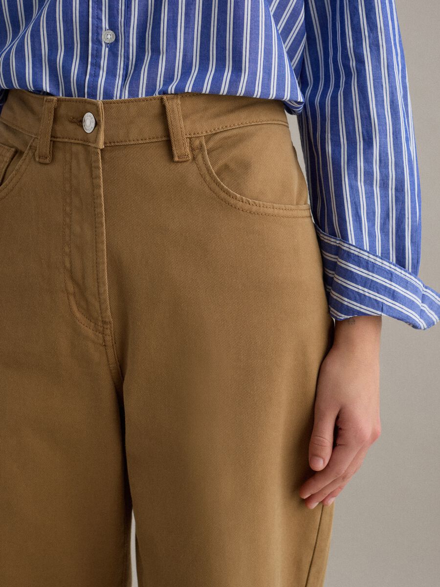 Straight Brown Stretch Cotton Chino Trousers_4