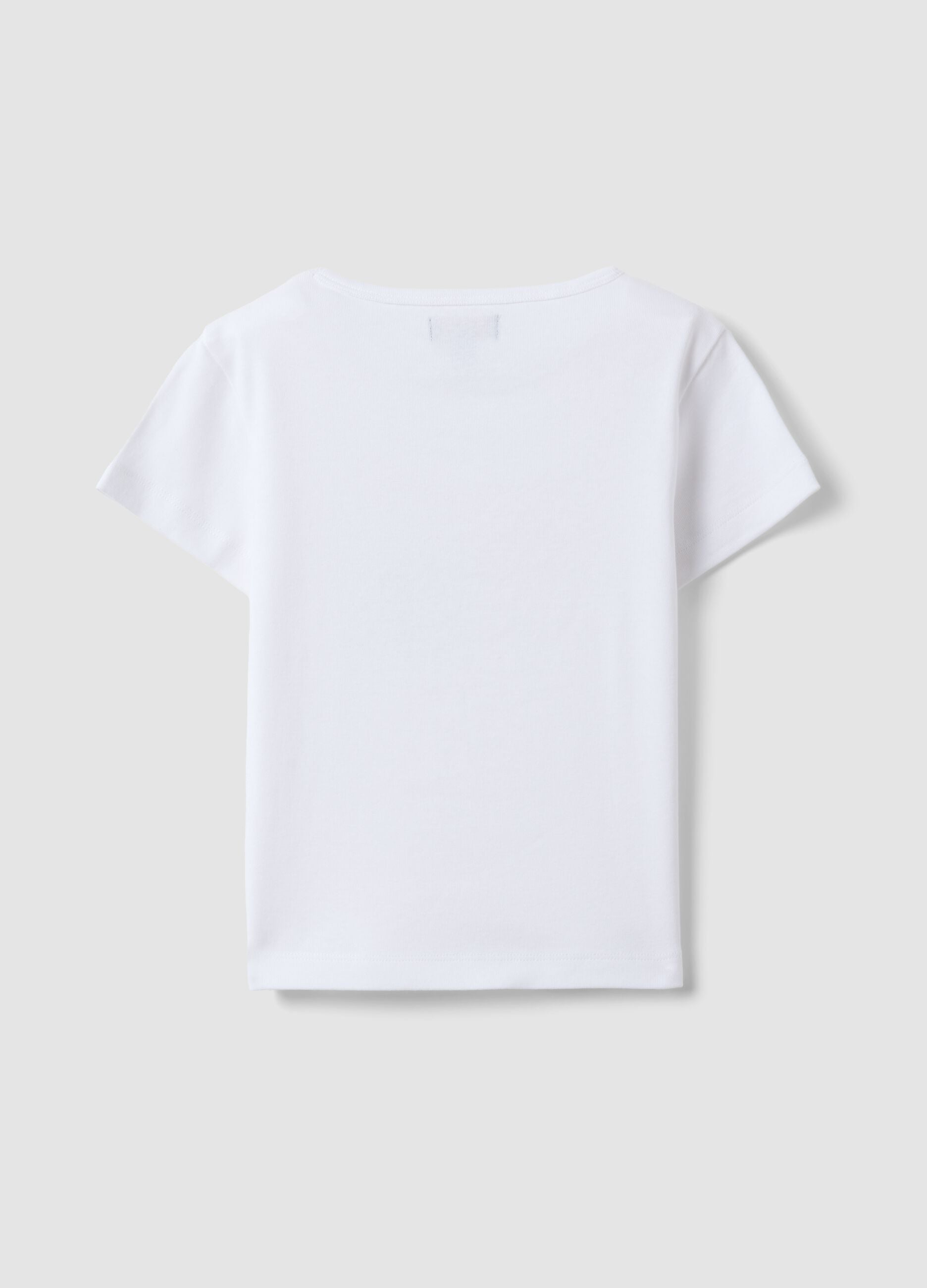 White pure cotton T-shirt with embroidered flowers