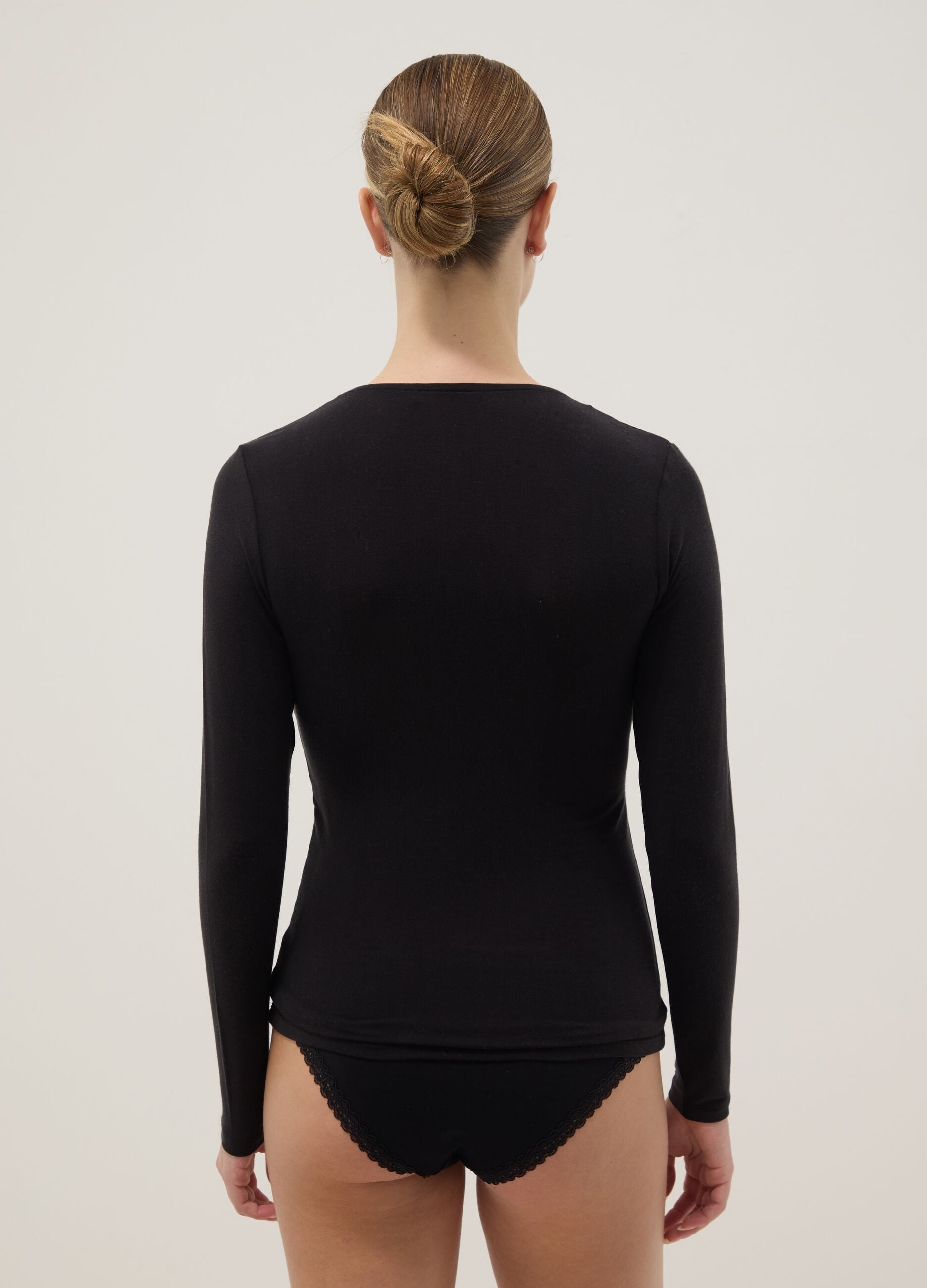Black long sleeve top regular fit with lace trim