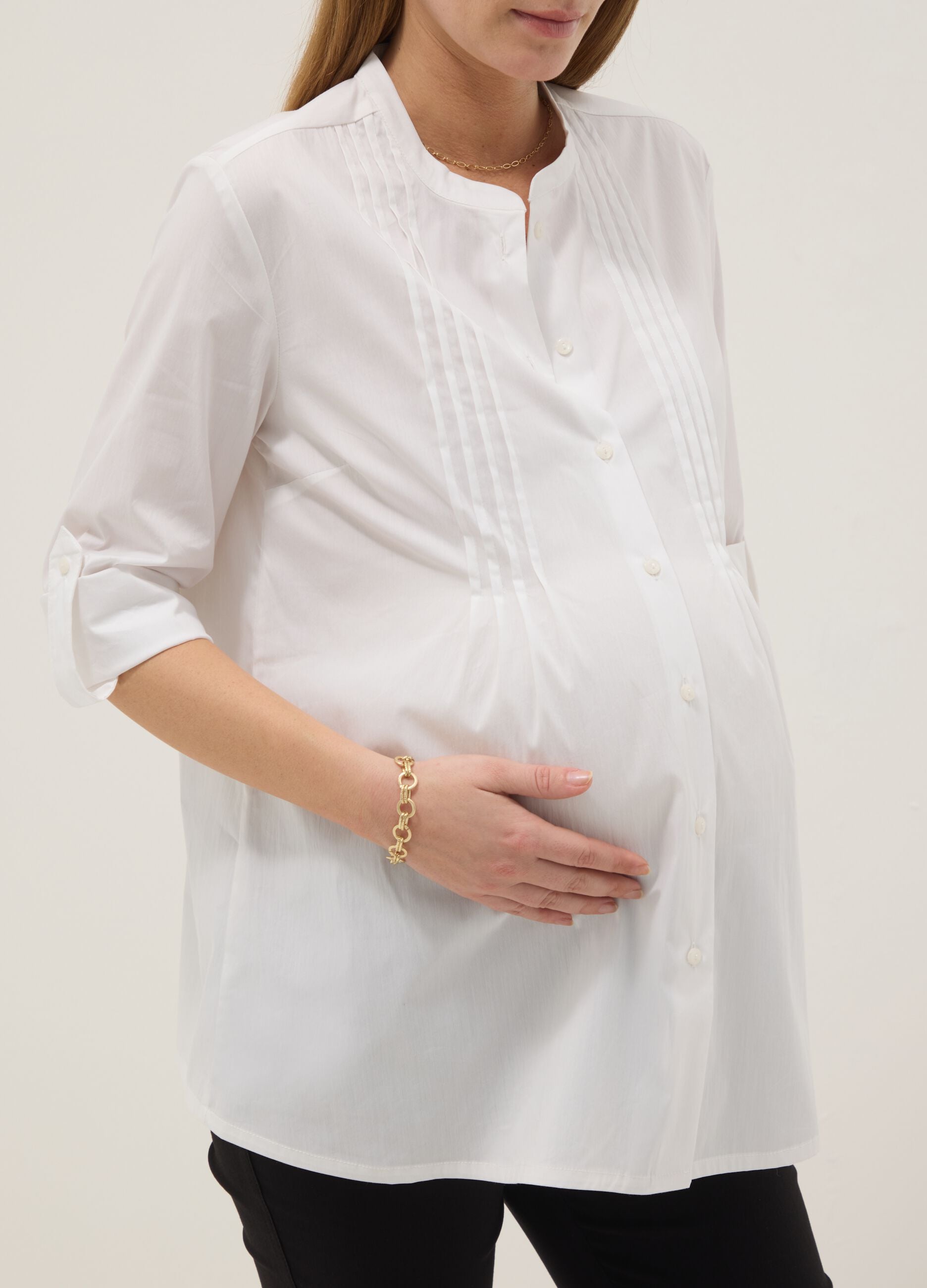 White Regular Fit Maternity Shirt in Stretch Cotton Blend