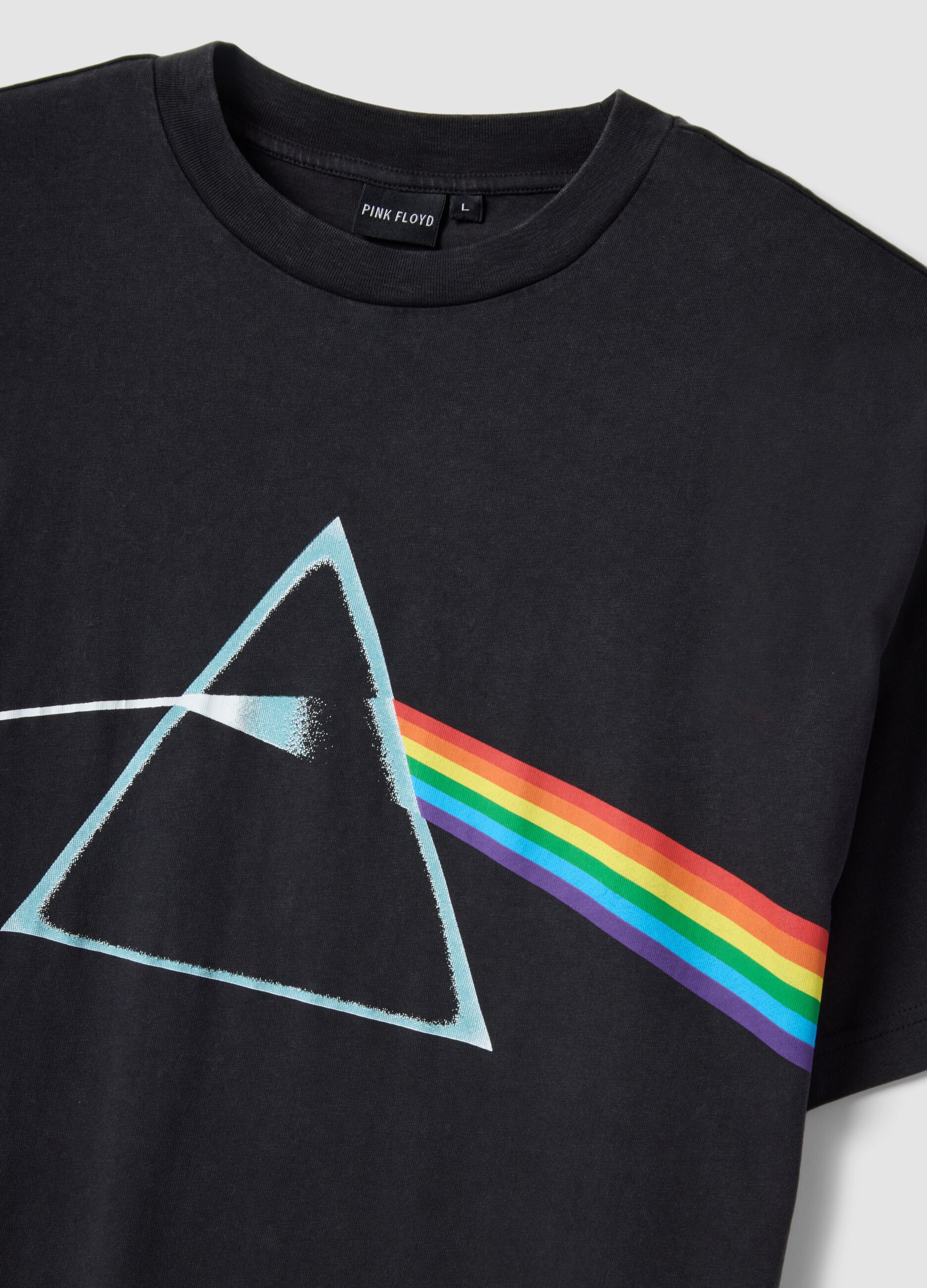 Black regular fit pure cotton T-shirt with Pink Floyd print