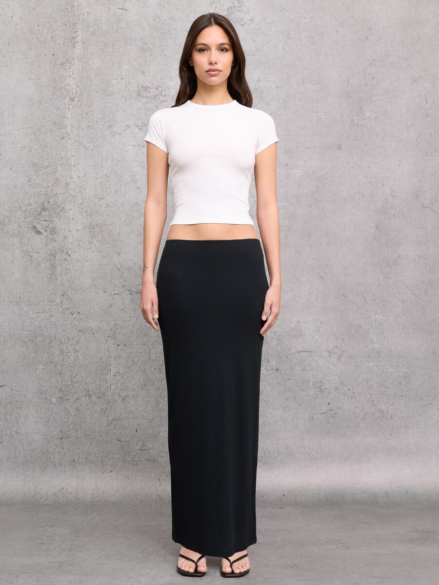 Black Ribbed Long Skirt_0