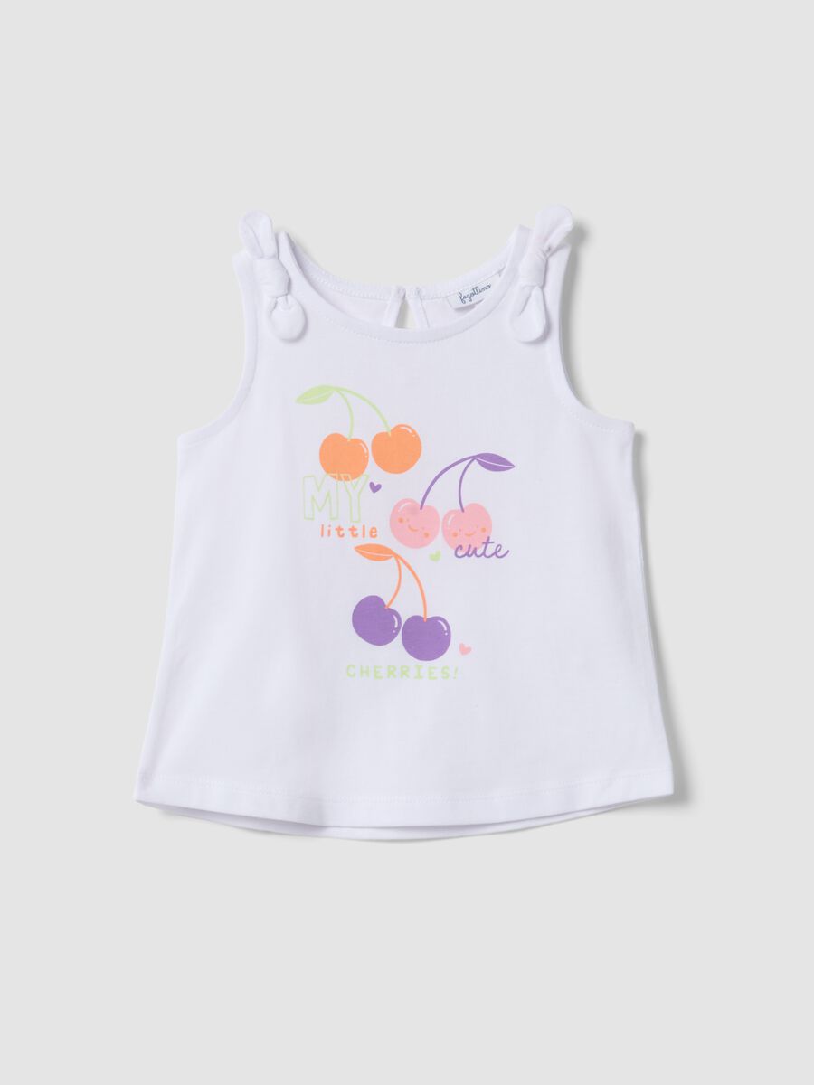 White pure cotton tank top for girls regular fit with cherries_0