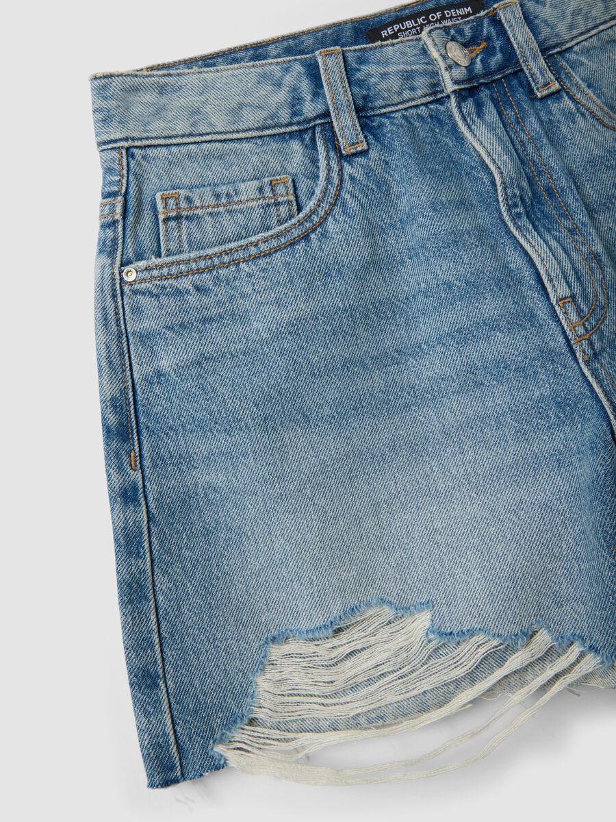 Light blue pure cotton denim shorts_5